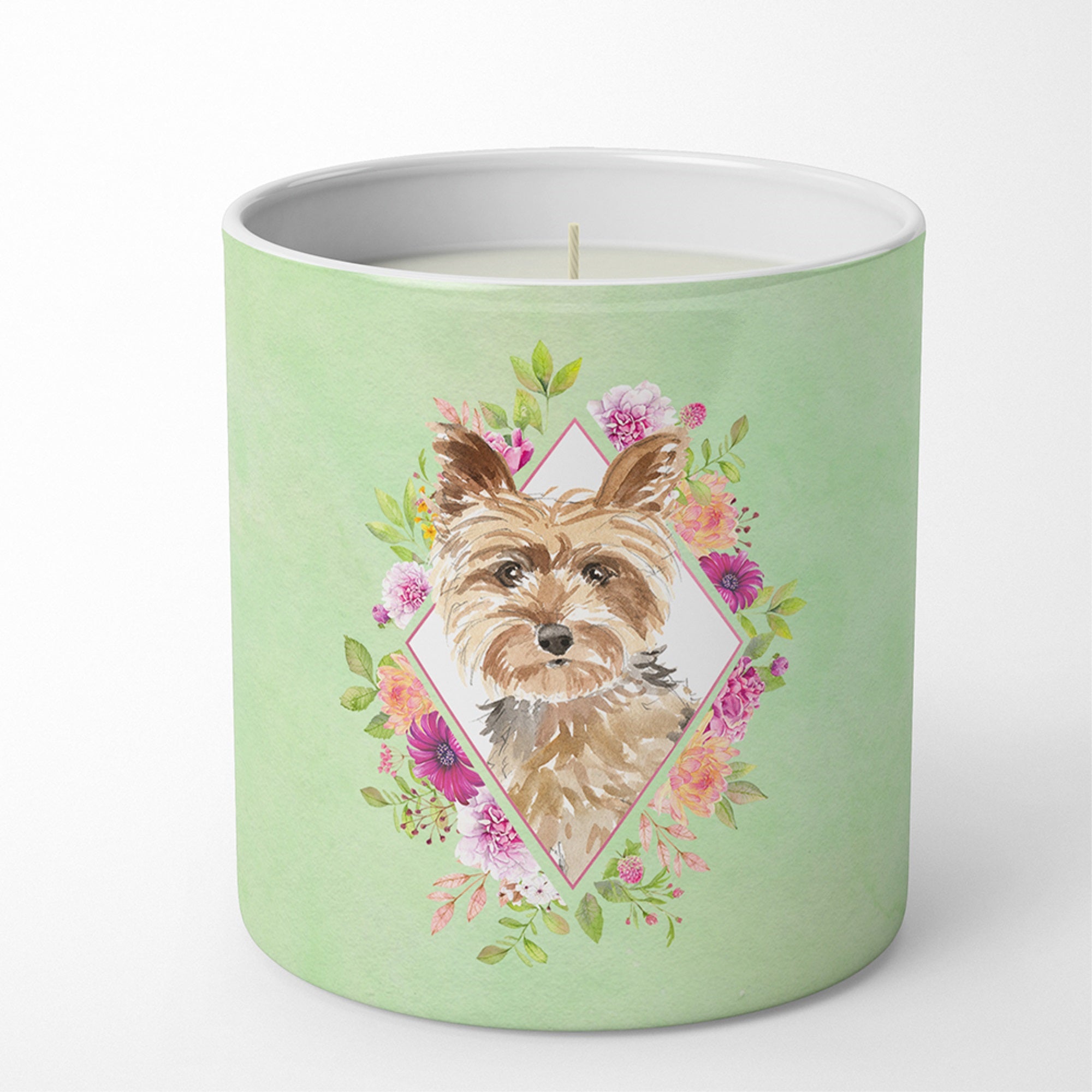 Yorkie Green Flowers 10 Oz Decorative Soy Candle