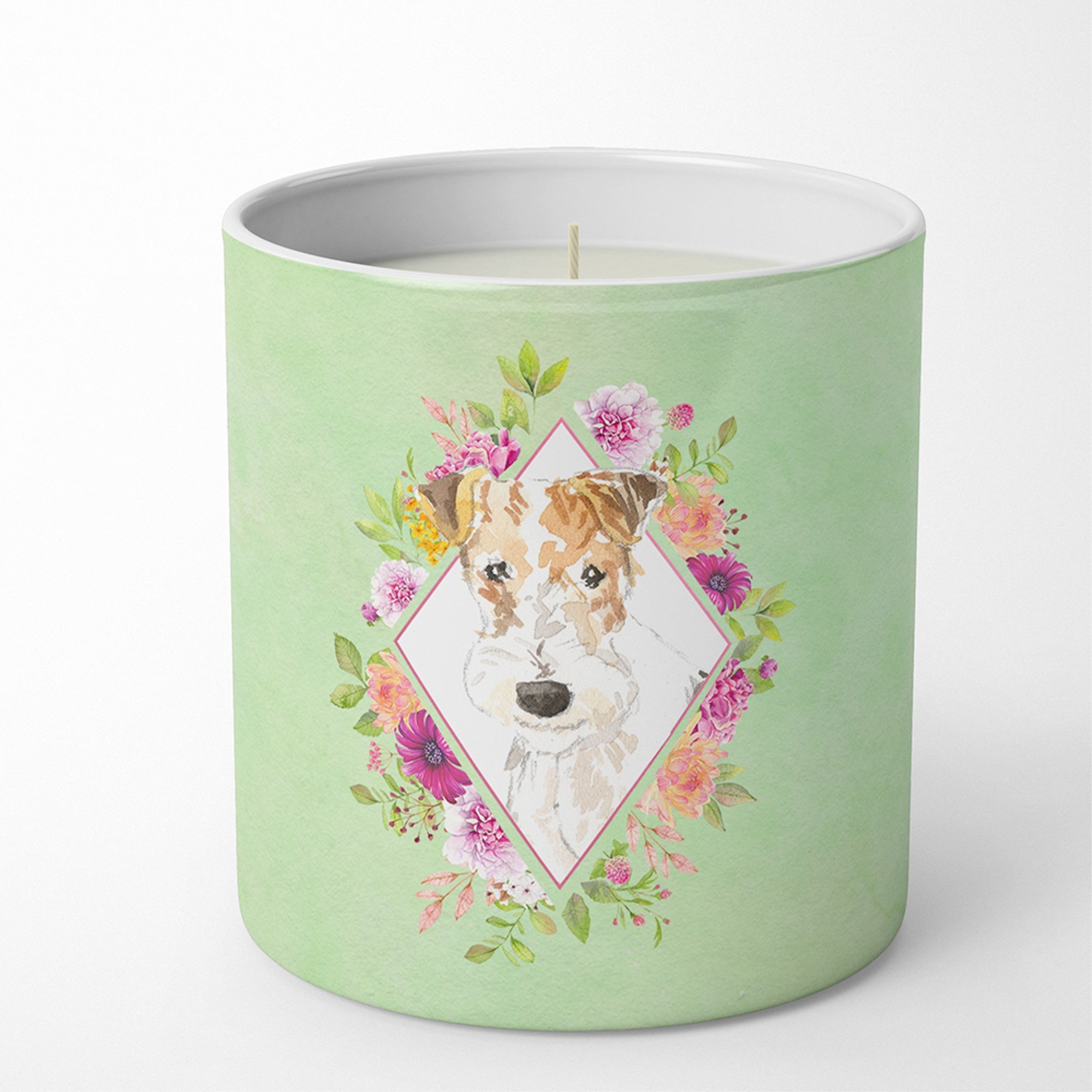 Fox Terrier Green Flowers 10 Oz Decorative Soy Candle