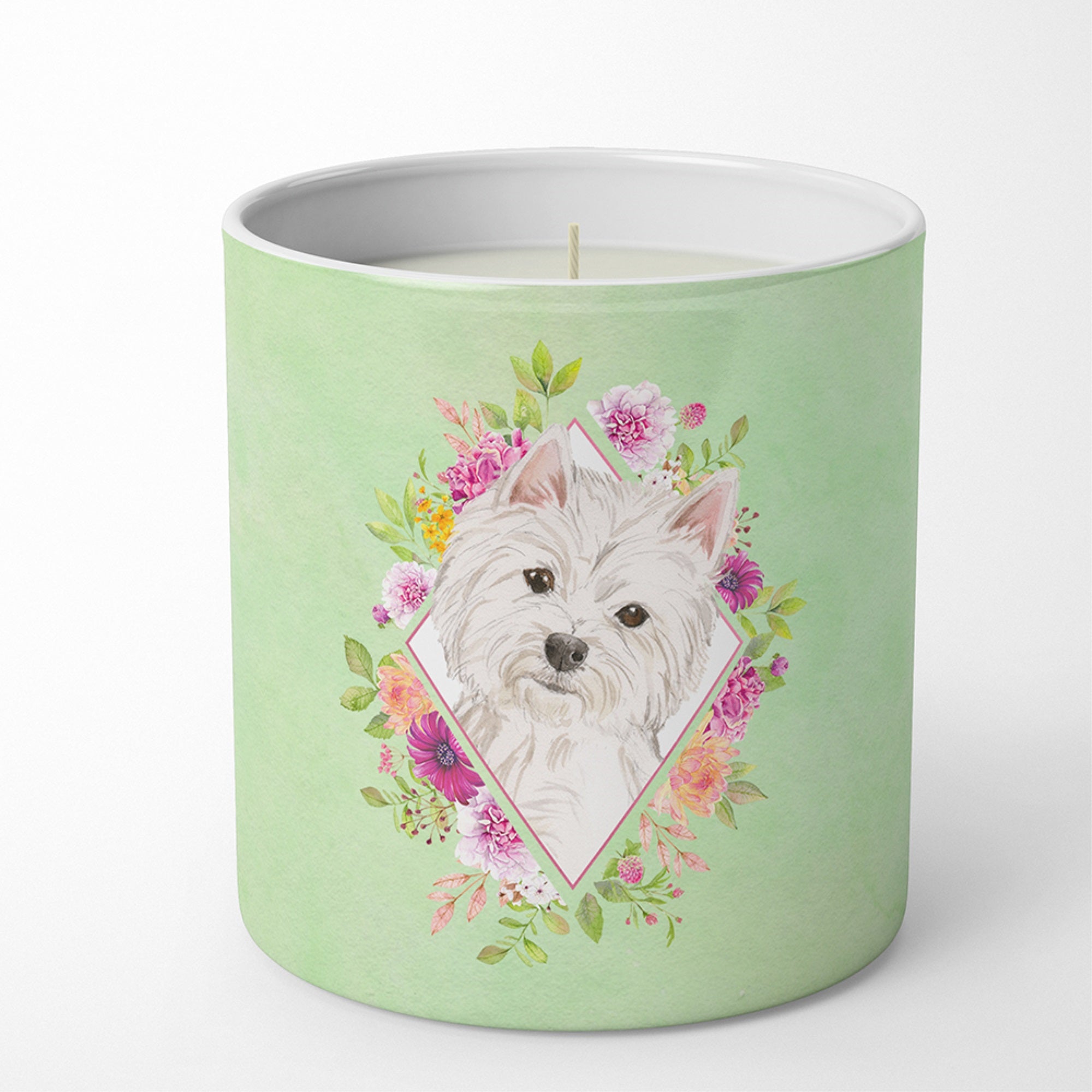 Westie  Green Flowers 10 Oz Decorative Soy Candle