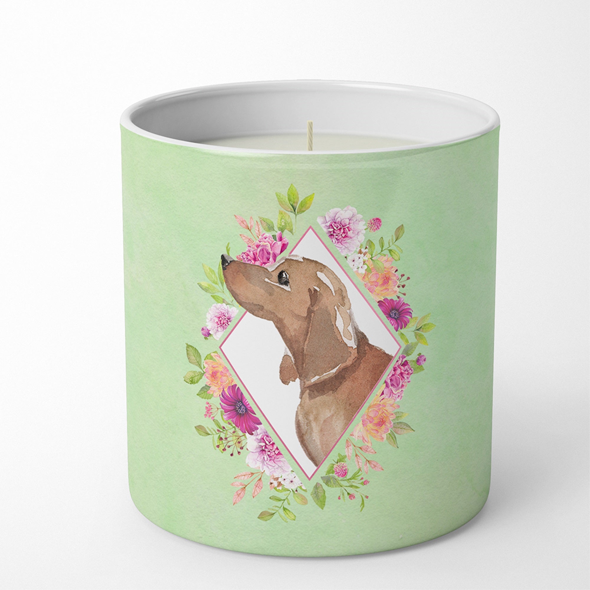 Dachshund Green Flowers 10 Oz Decorative Soy Candle
