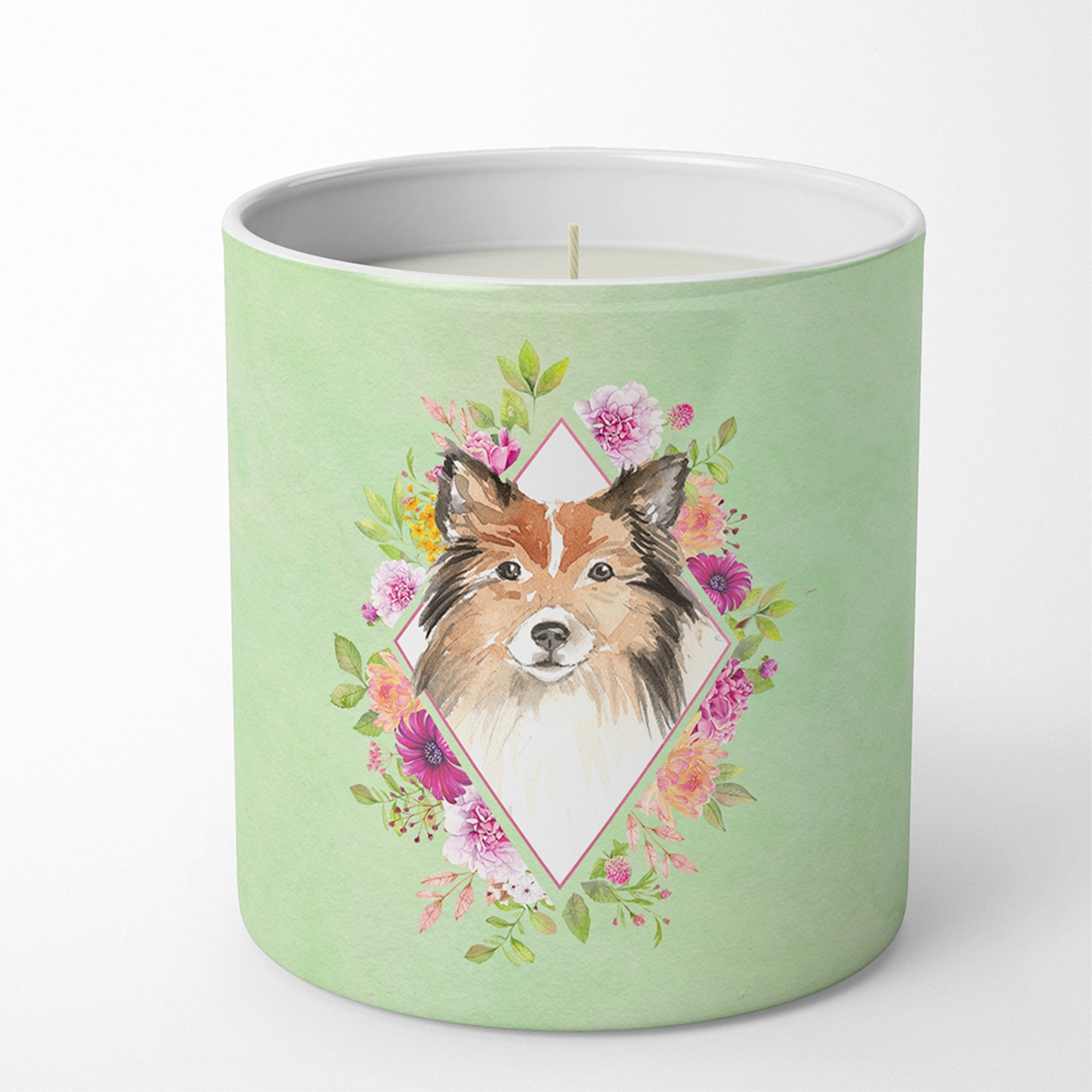 Sheltie Green Flowers 10 Oz Decorative Soy Candle