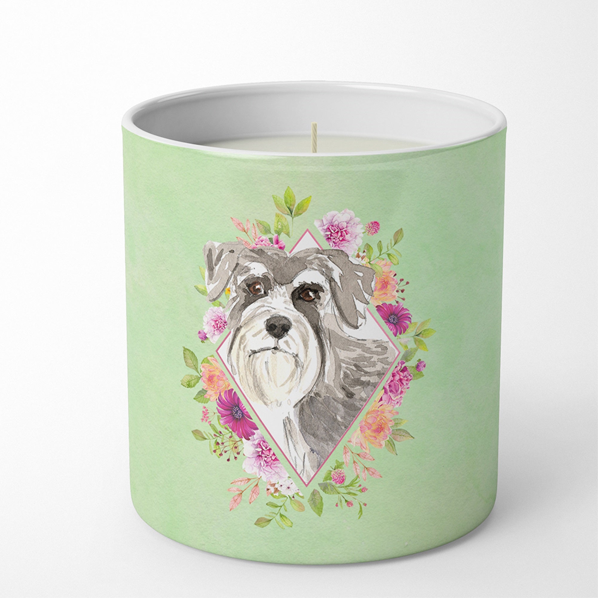 Schnauzer #1 Green Flowers 10 Oz Decorative Soy Candle
