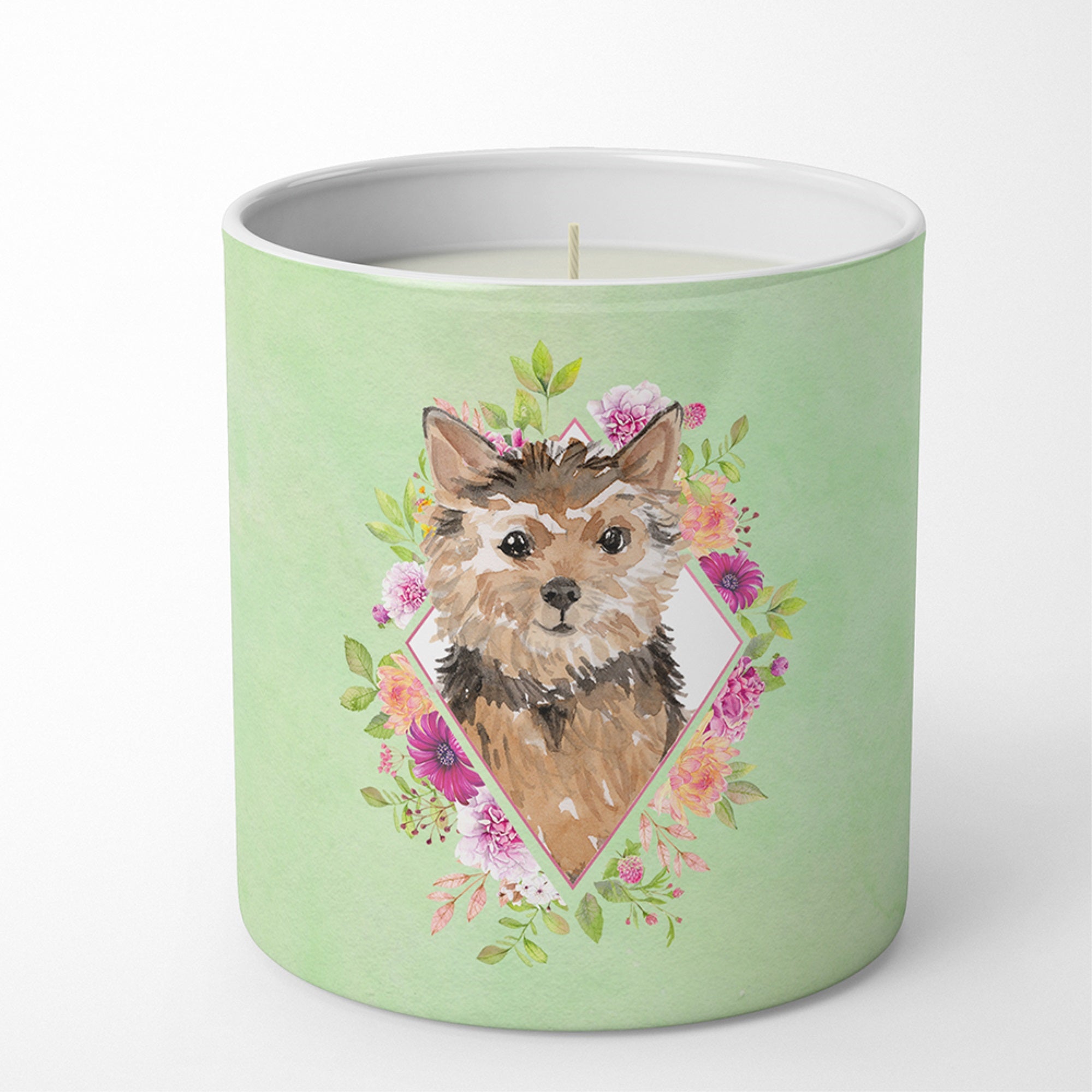 Norwich Terrier Green Flowers 10 Oz Decorative Soy Candle