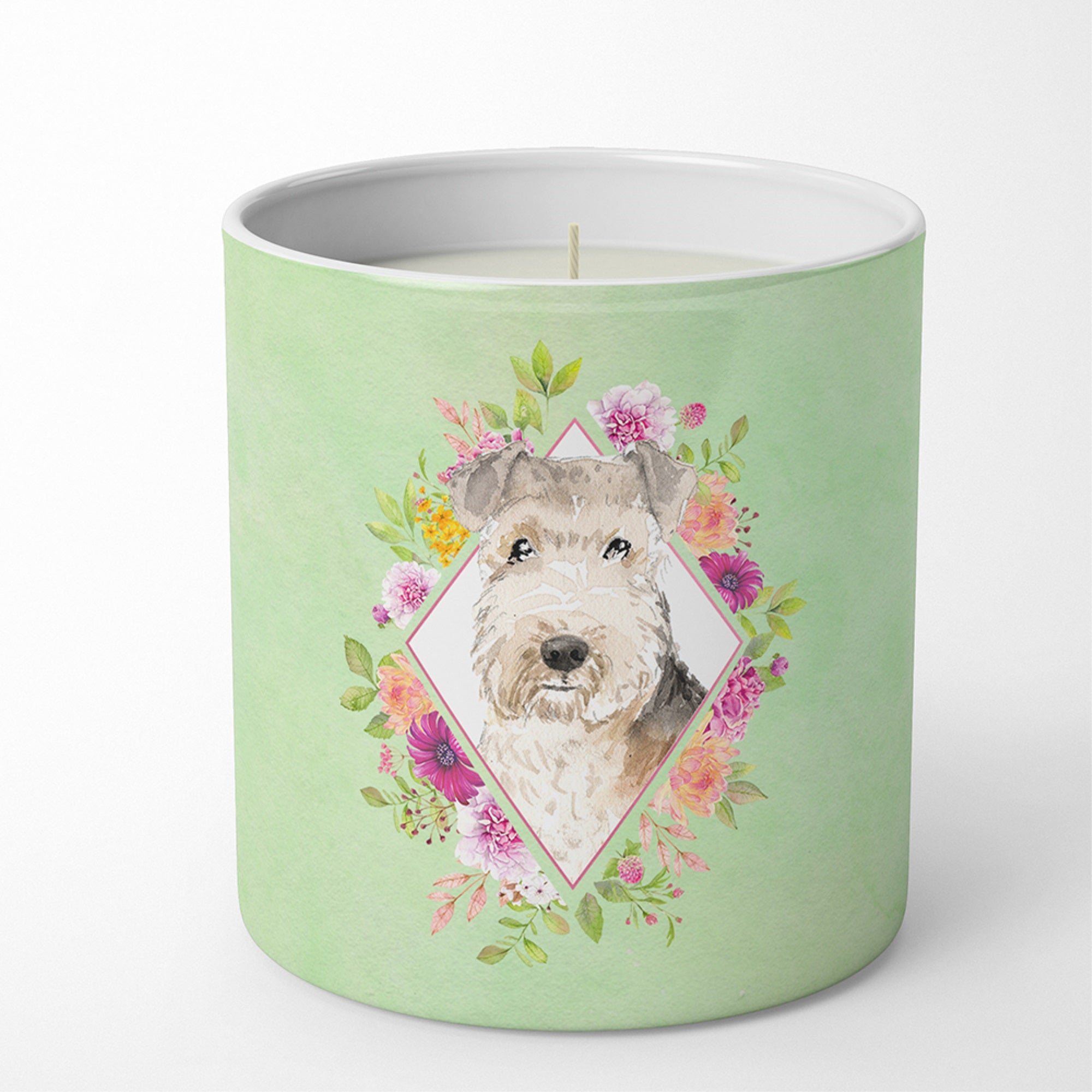 Lakeland Terrier Green Flowers 10 Oz Decorative Soy Candle