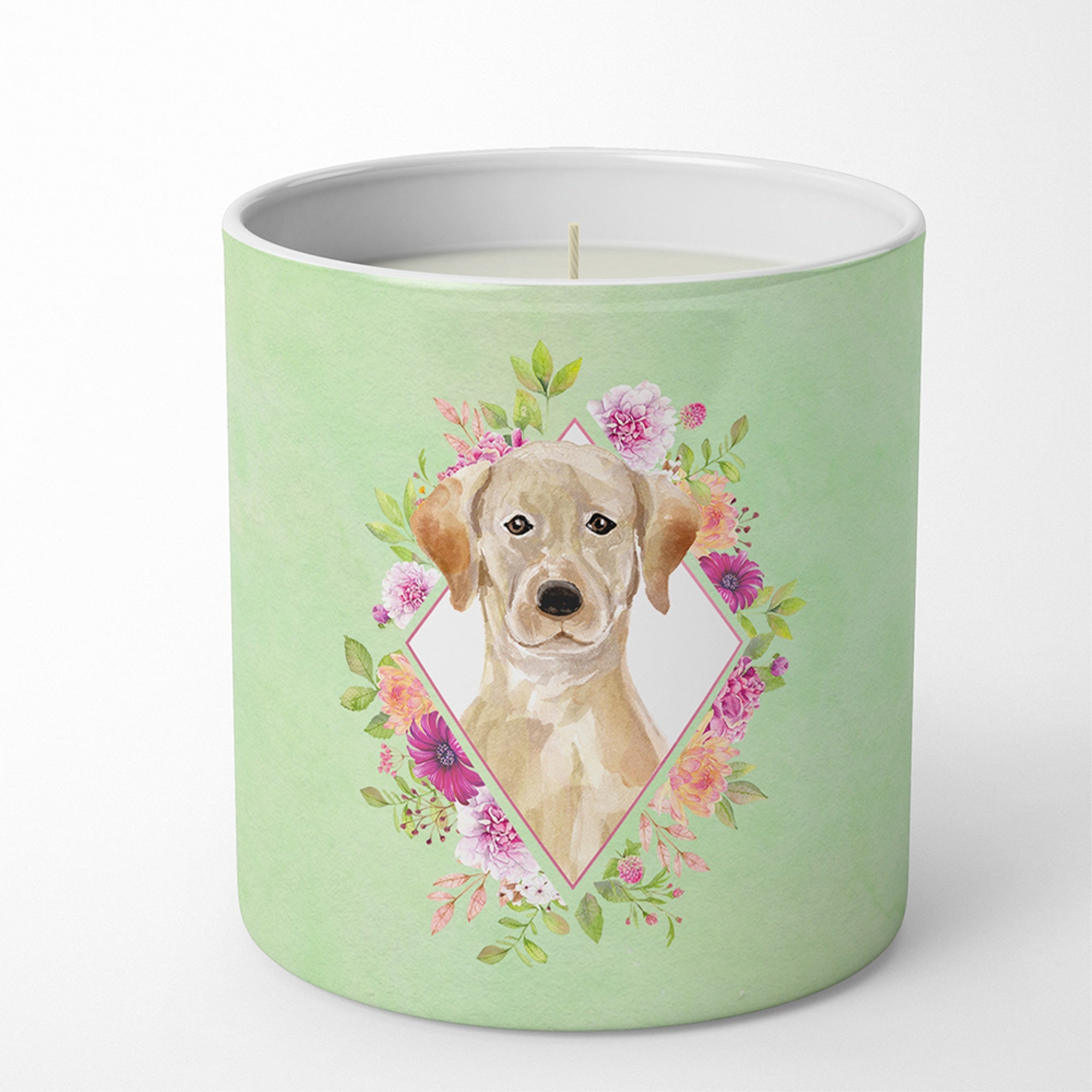 Yellow Lab Green Flowers 10 Oz Decorative Soy Candle