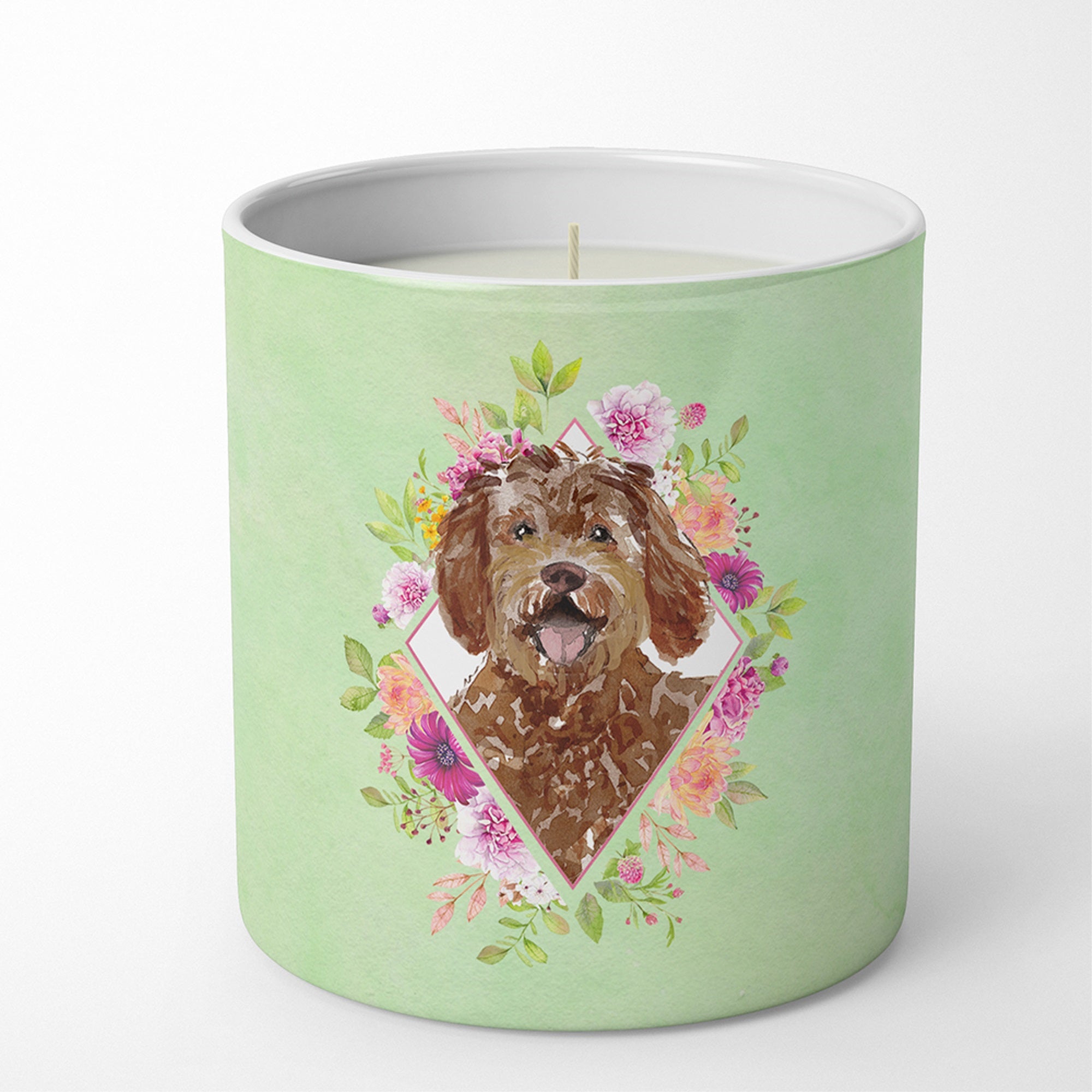 Labradoodle Green Flowers 10 Oz Decorative Soy Candle