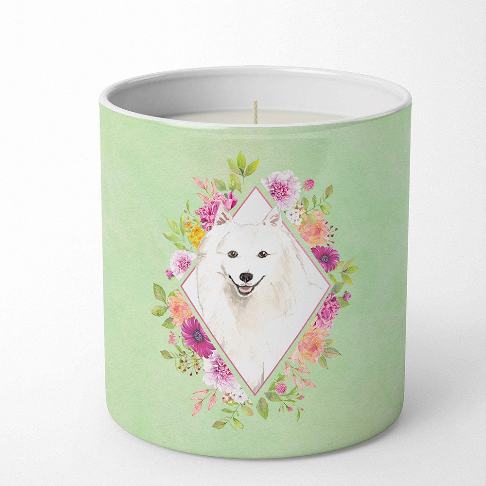 Japanese Spitz Green Flowers 10 Oz Decorative Soy Candle