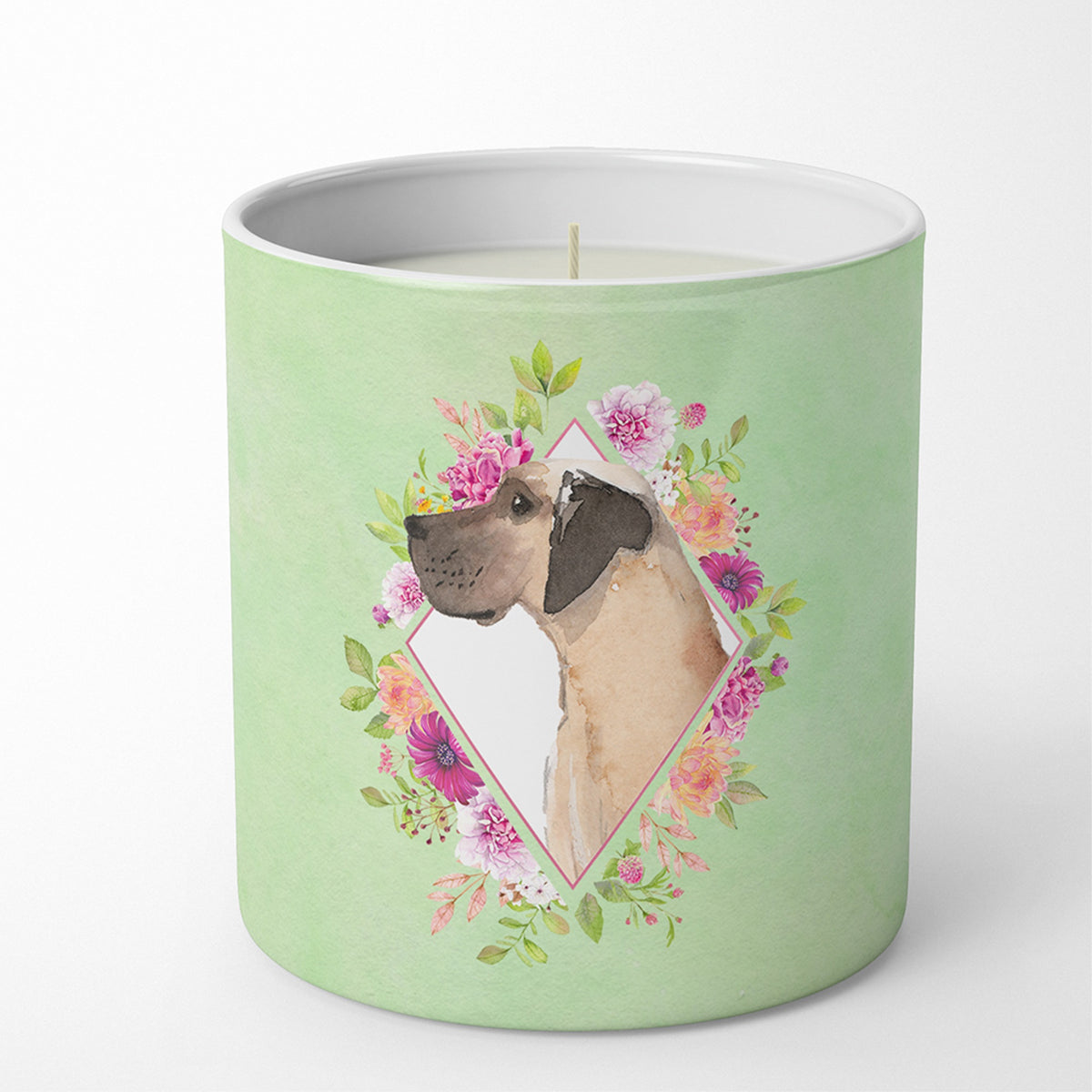 Fawn Great Dane Green Flowers 10 Oz Decorative Soy Candle