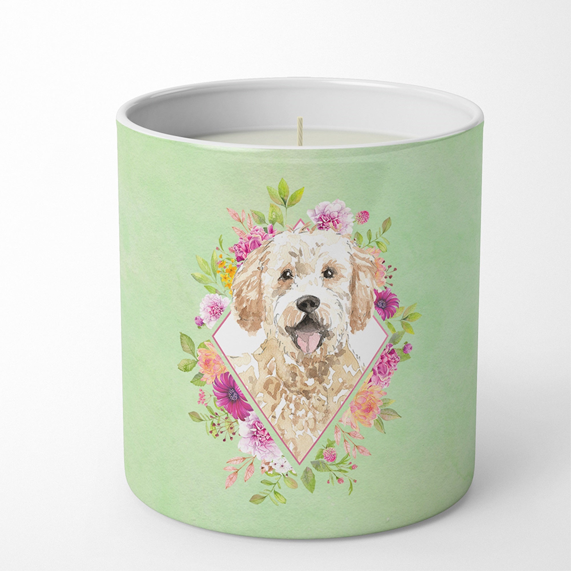 Goldendoodle Green Flowers 10 Oz Decorative Soy Candle