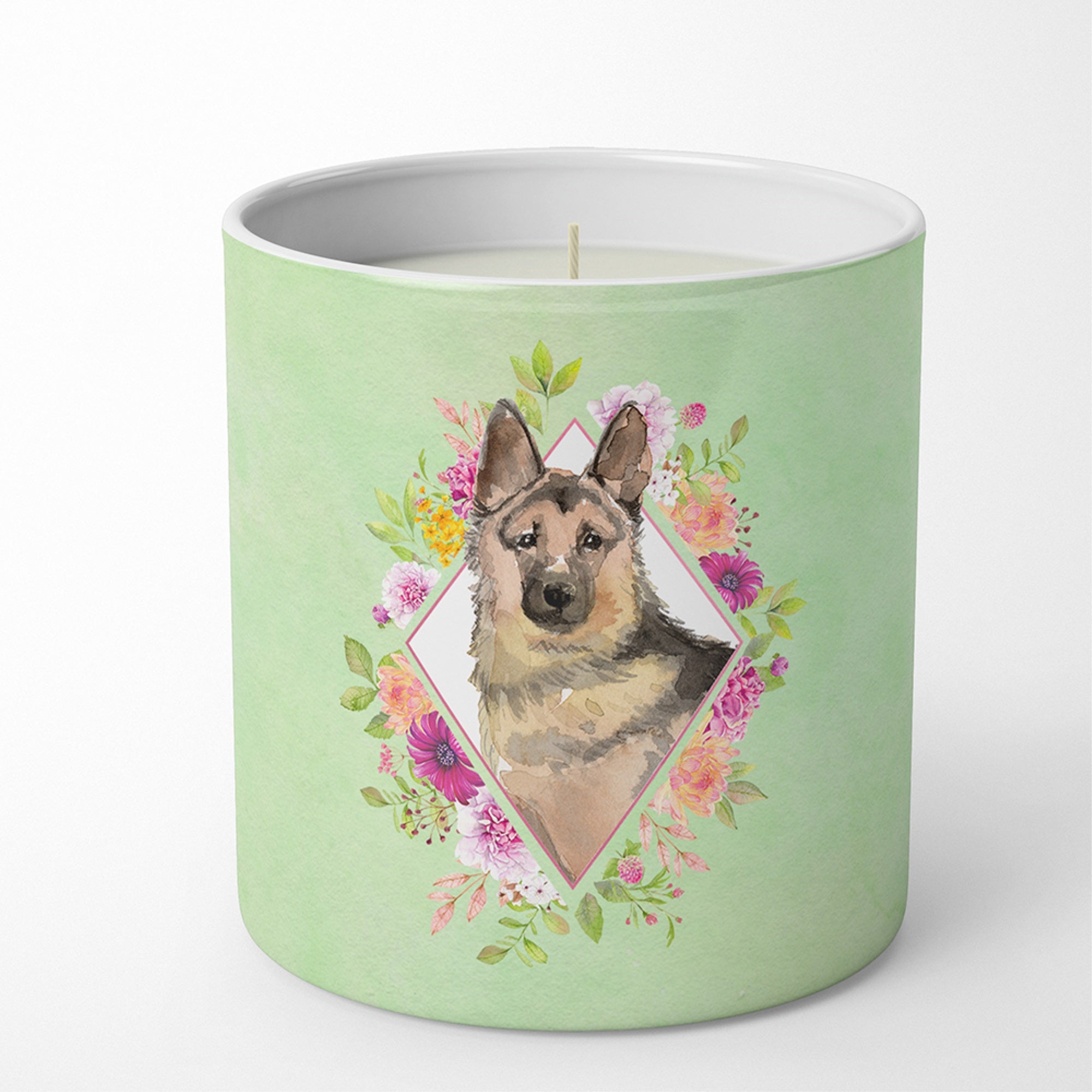 German Shepherd Green Flowers 10 Oz Decorative Soy Candle