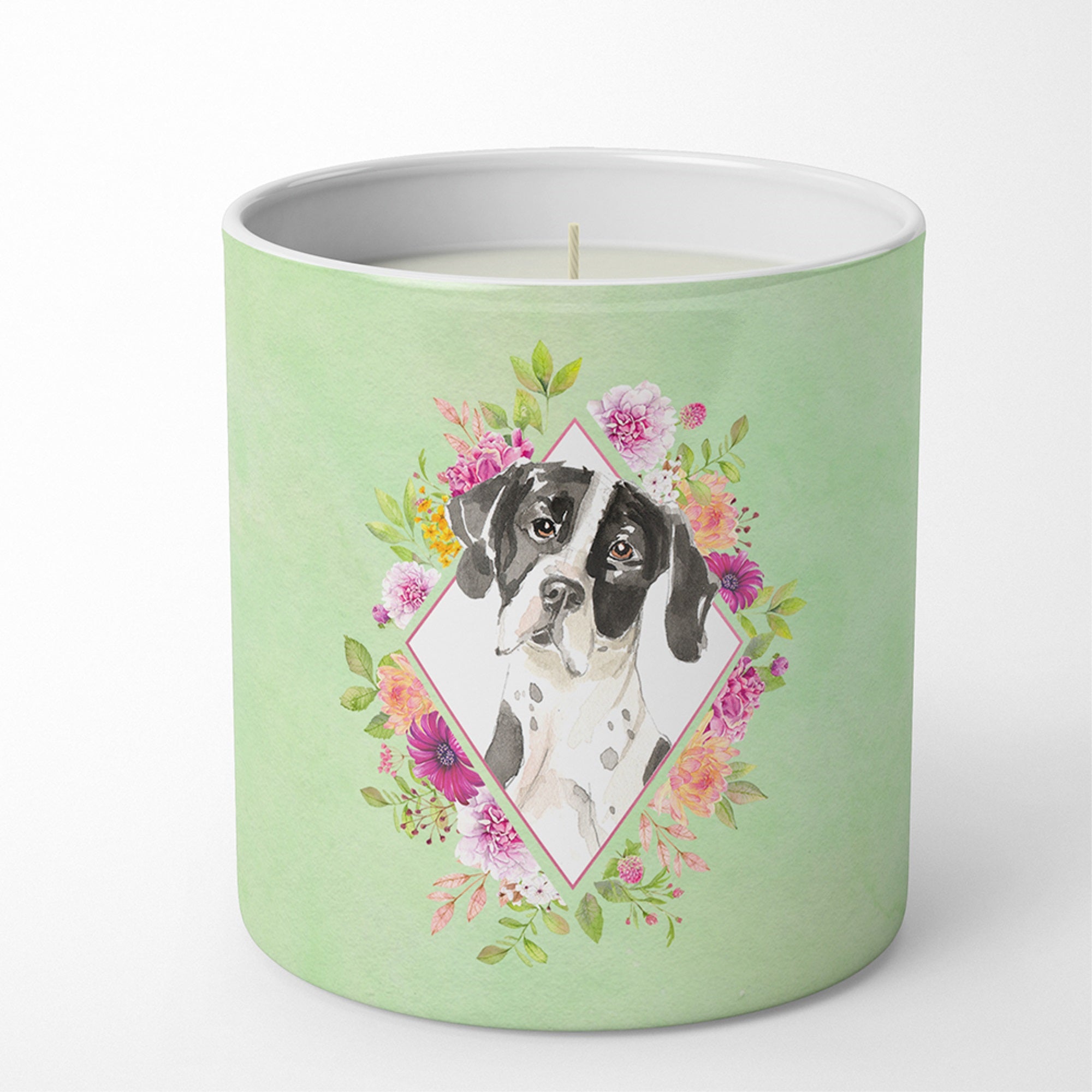 English Pointer Green Flowers 10 Oz Decorative Soy Candle