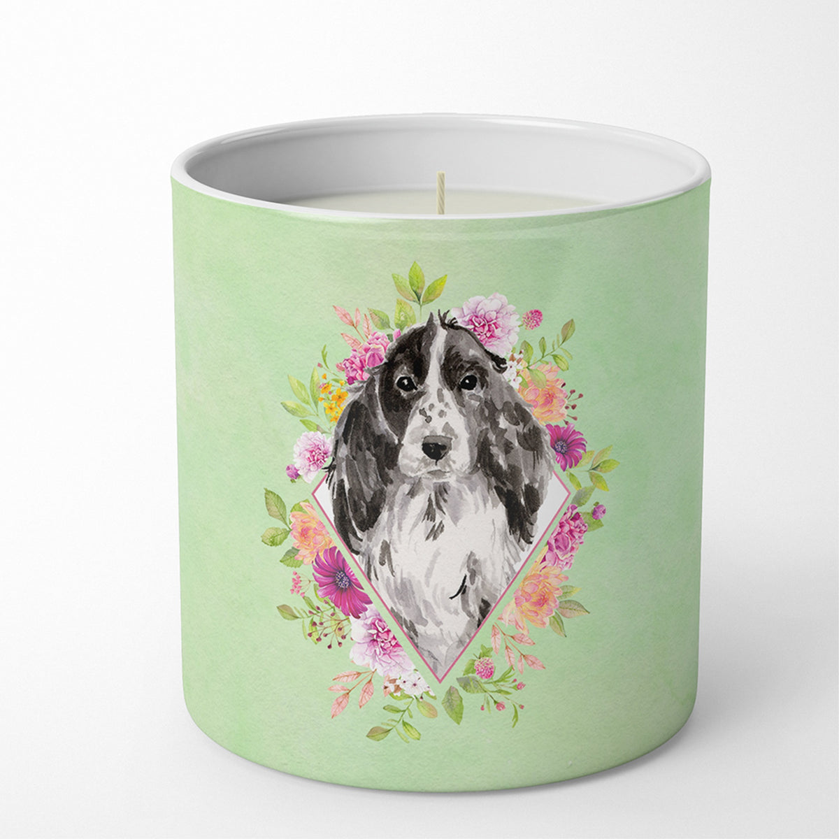 Black Parti Cocker Spaniel Green Flowers 10 Oz Decorative Soy Candle
