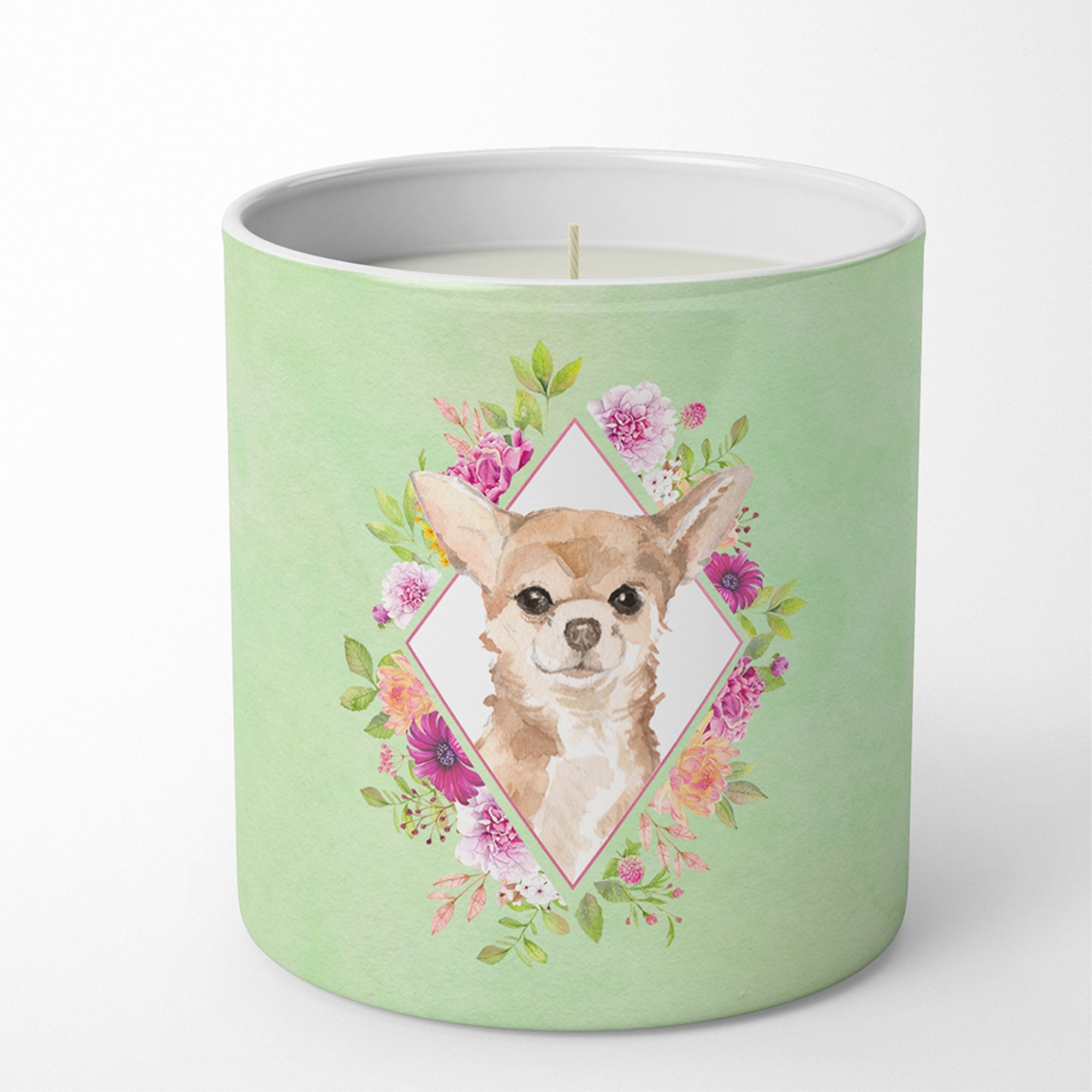 Chihuahua Green Flowers 10 Oz Decorative Soy Candle