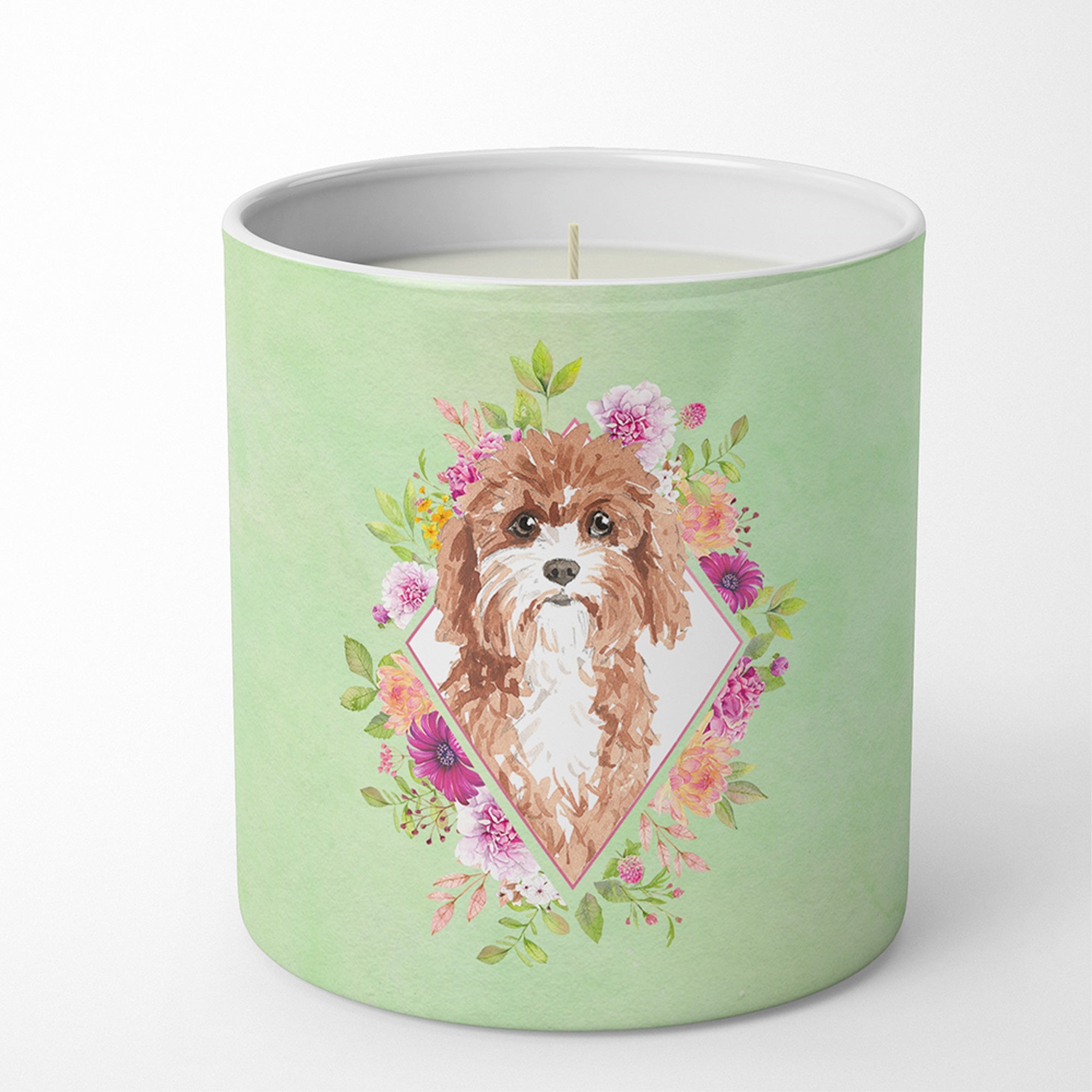 Cavapoo Green Flowers 10 Oz Decorative Soy Candle