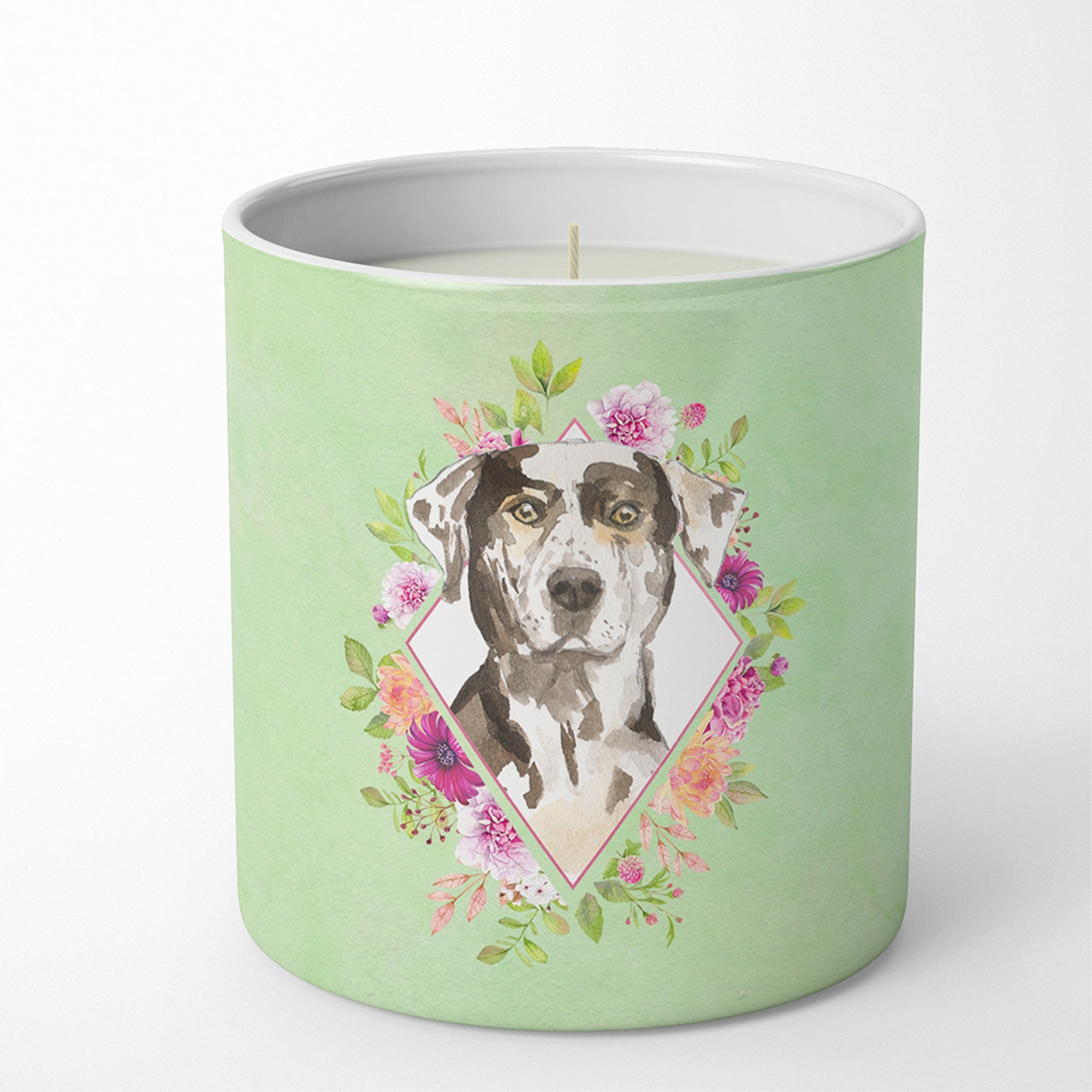 Catahoula Leopard Dog Green Flowers 10 Oz Decorative Soy Candle