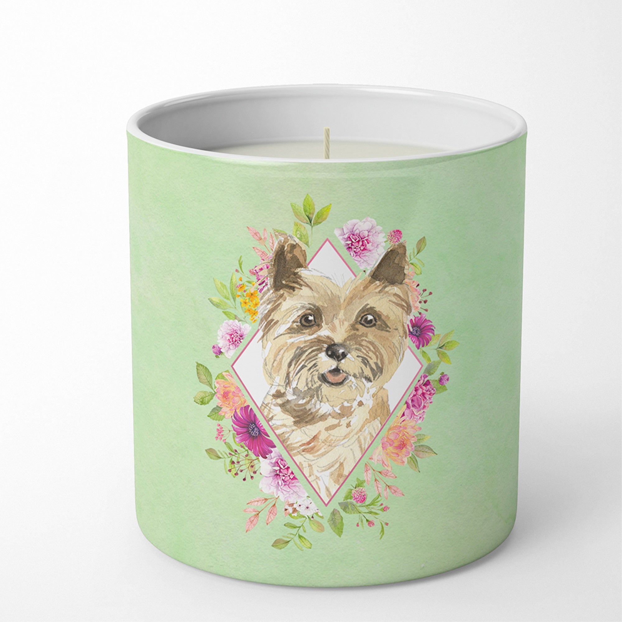 Cairn Terrier Green Flowers 10 Oz Decorative Soy Candle