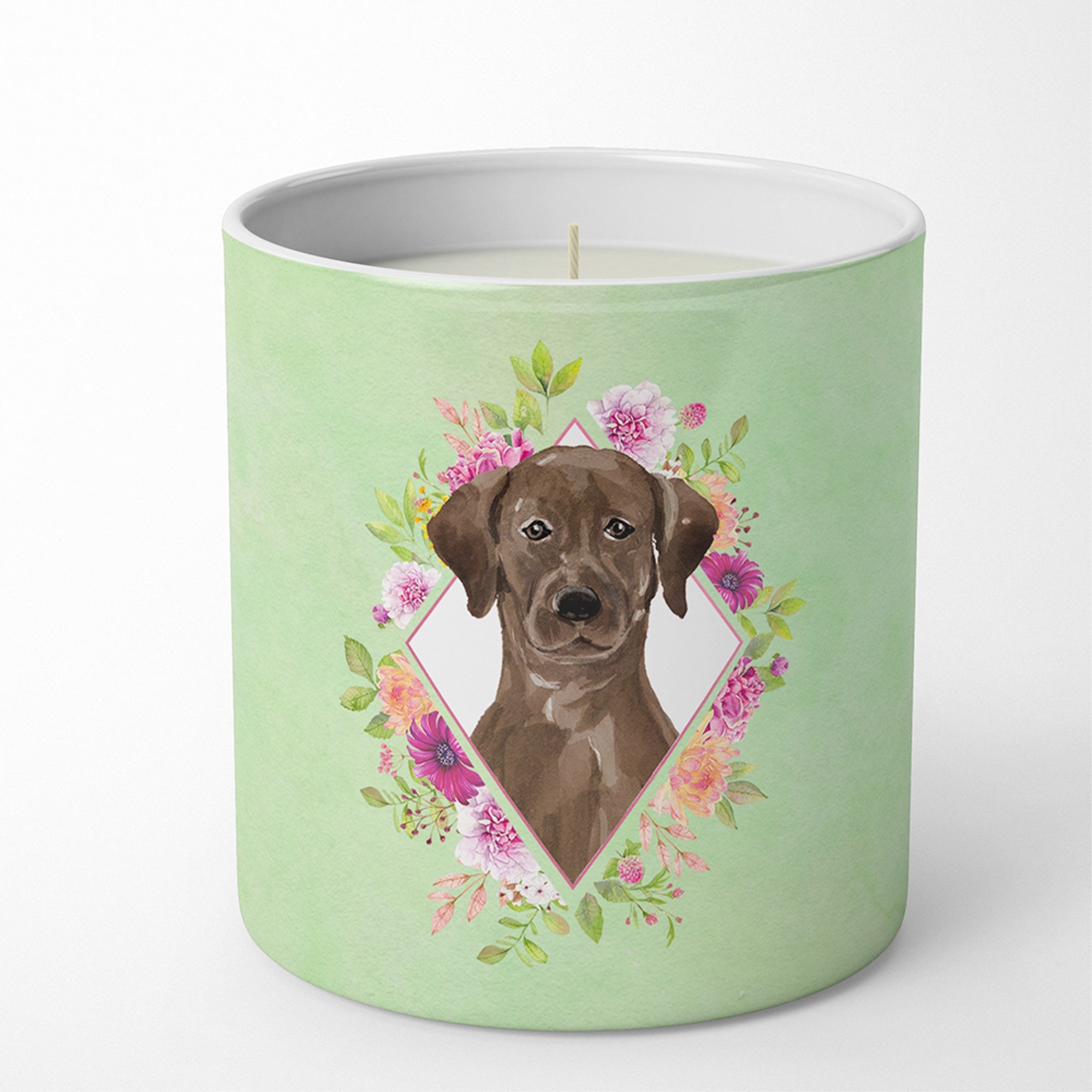 Chocolate Labrador Green Flowers 10 Oz Decorative Soy Candle