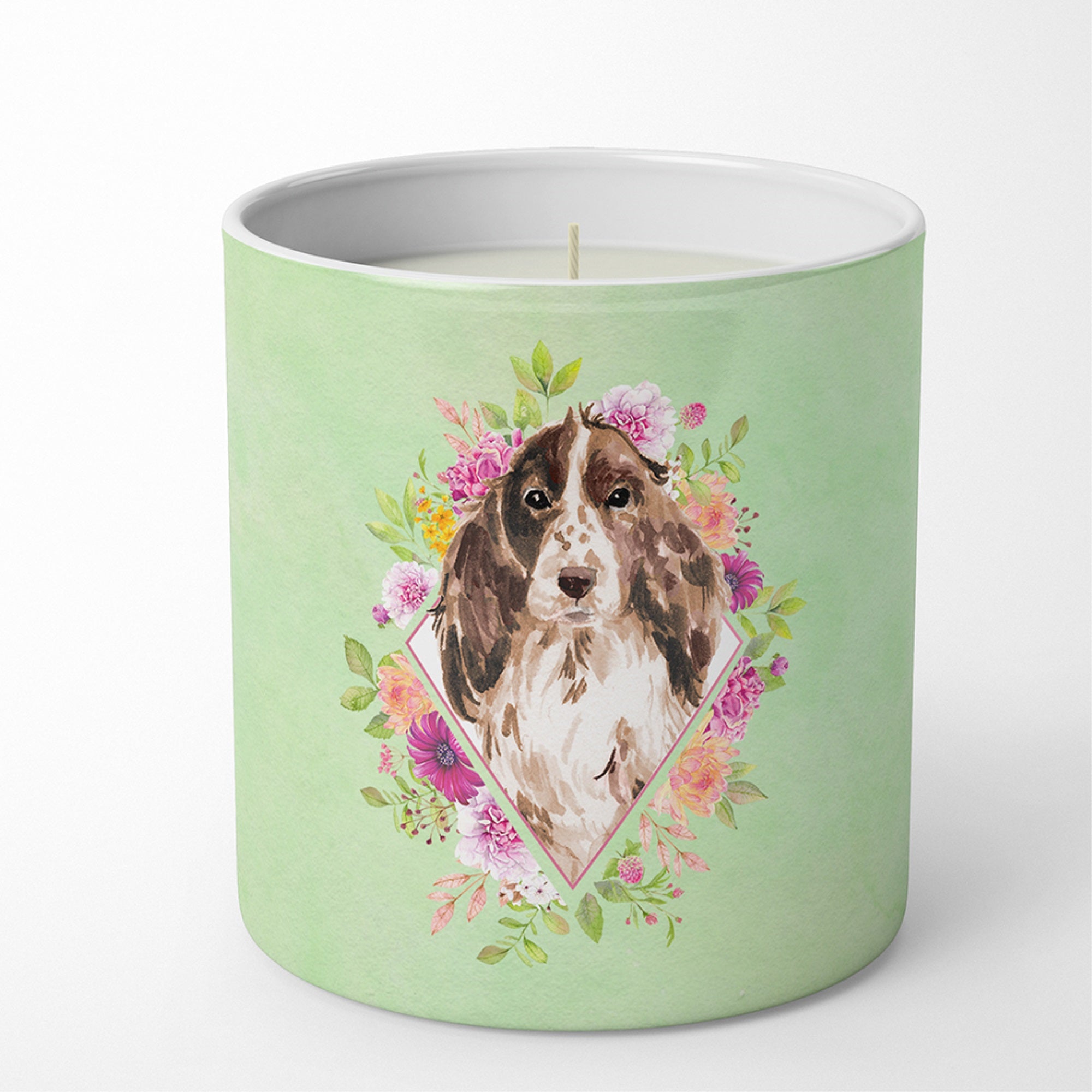 Brown Parti Cocker Spaniel Green Flowers 10 Oz Decorative Soy Candle