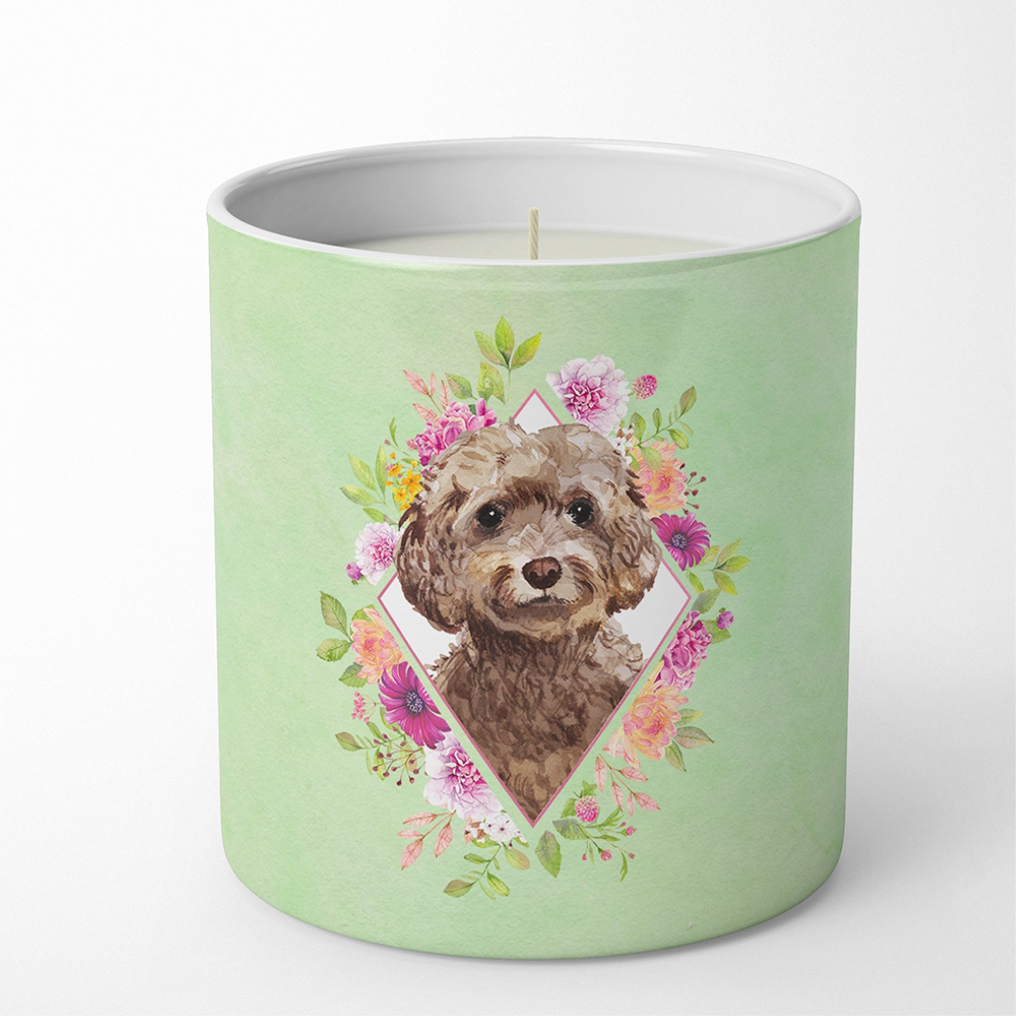 Chocolate Cockapoo Green Flowers 10 Oz Decorative Soy Candle