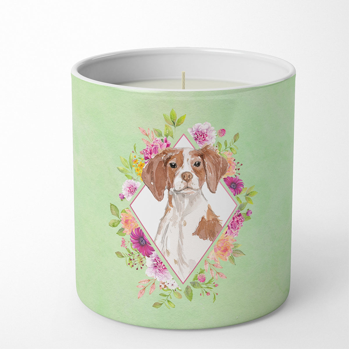 Brittany Spaniel Green Flowers 10 Oz Decorative Soy Candle