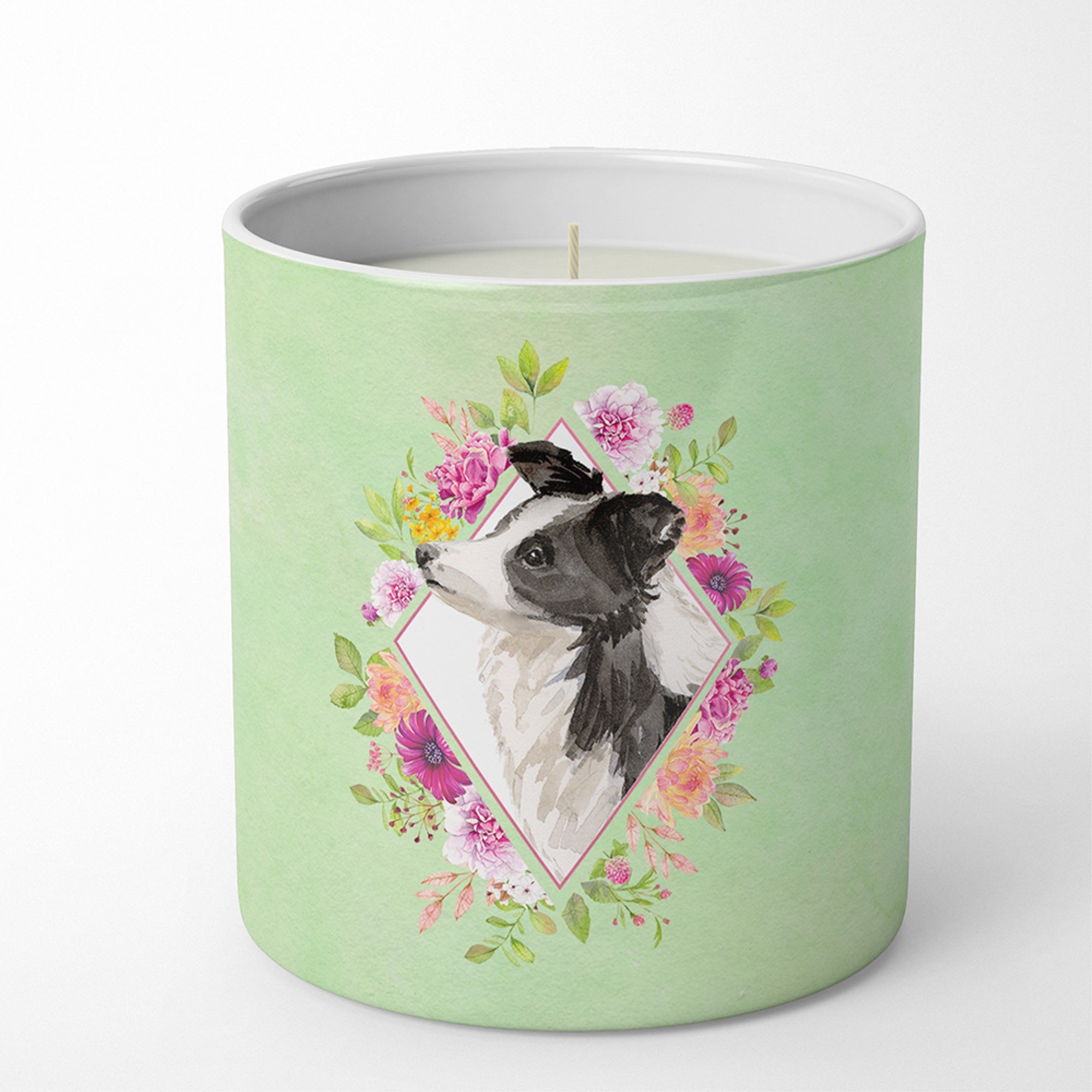 Border Collie Green Flowers 10 Oz Decorative Soy Candle