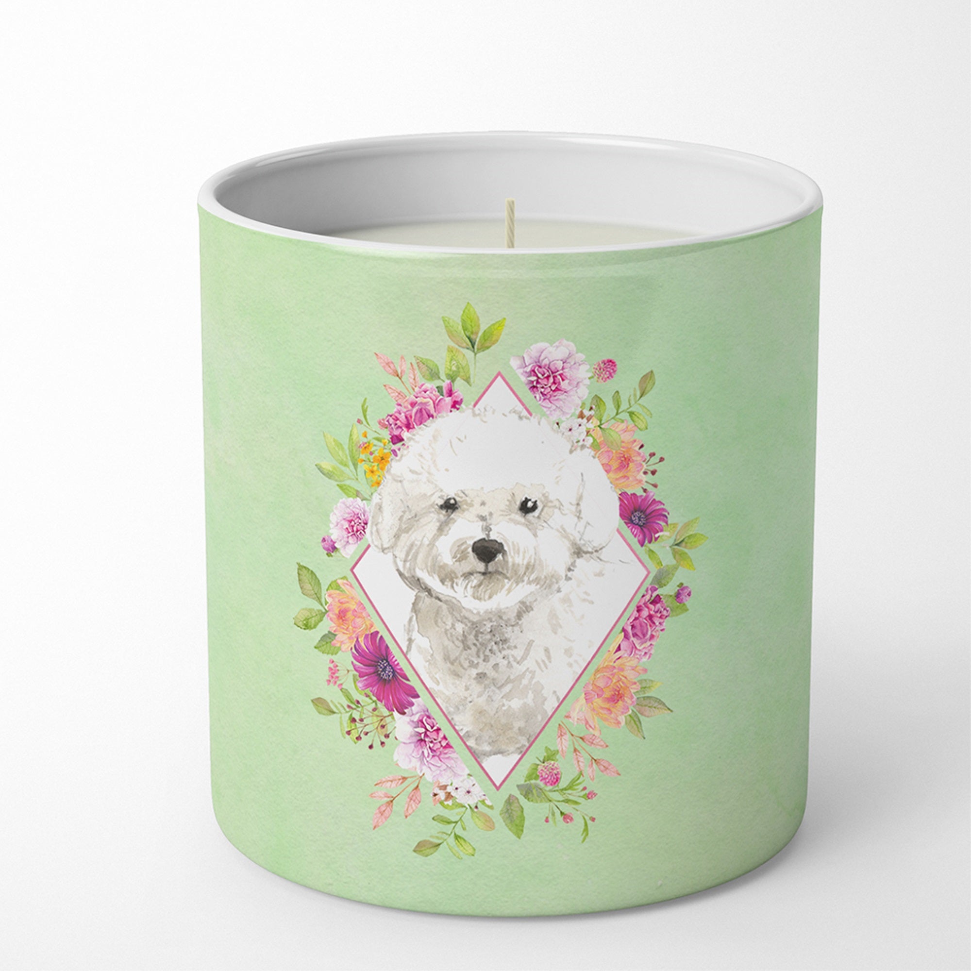 Bichon Frise Green Flowers 10 Oz Decorative Soy Candle