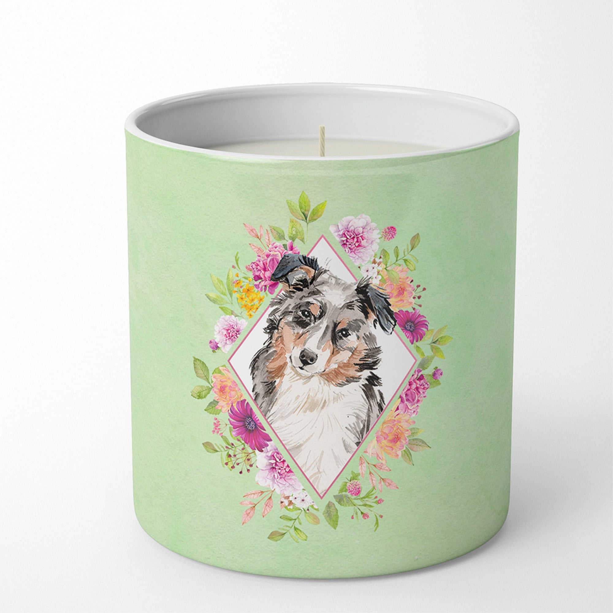 Australian Shepherd Green Flowers 10 Oz Decorative Soy Candle