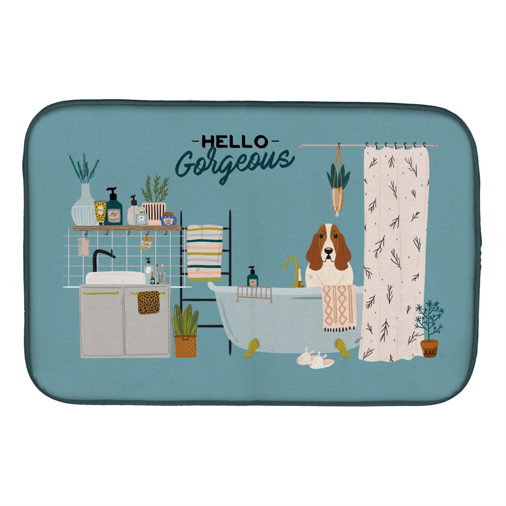 Basset Hound In Bathtub Dish Drying Mat