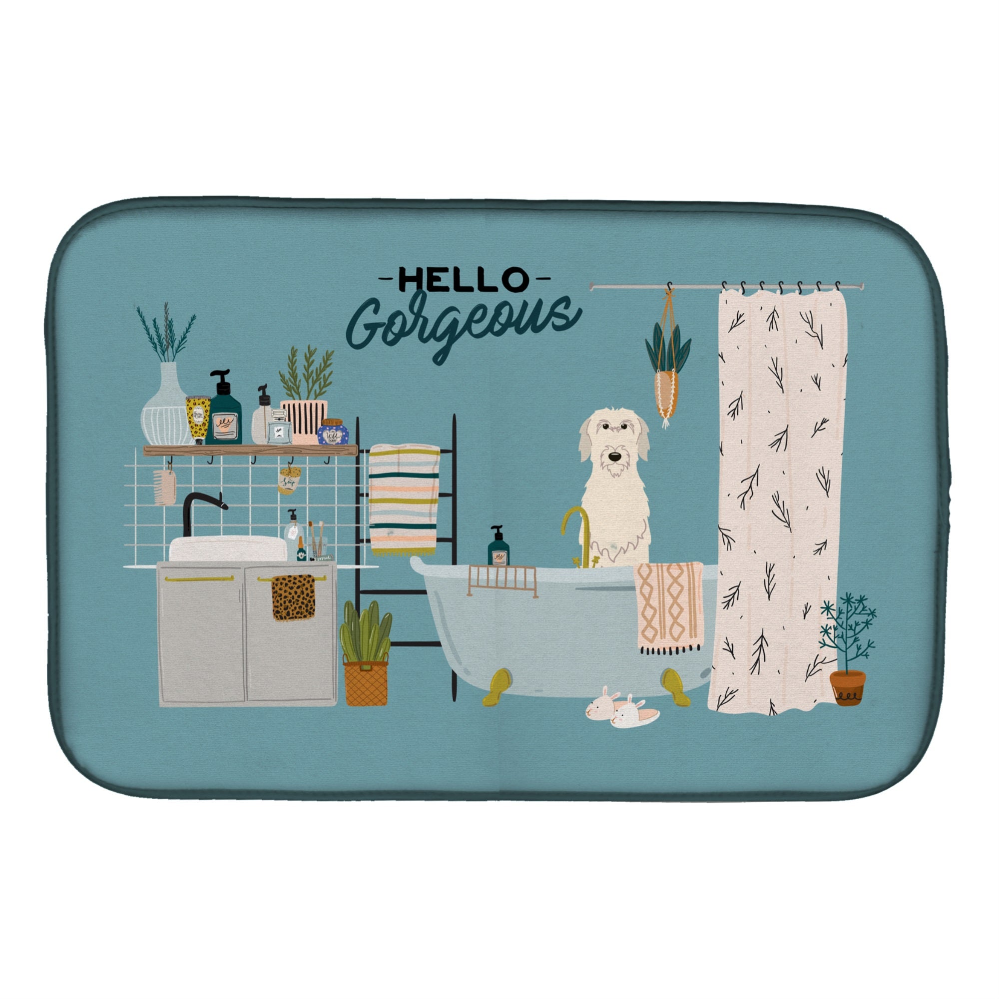 Irish Wolfhound In Bathtub Dish Drying Mat