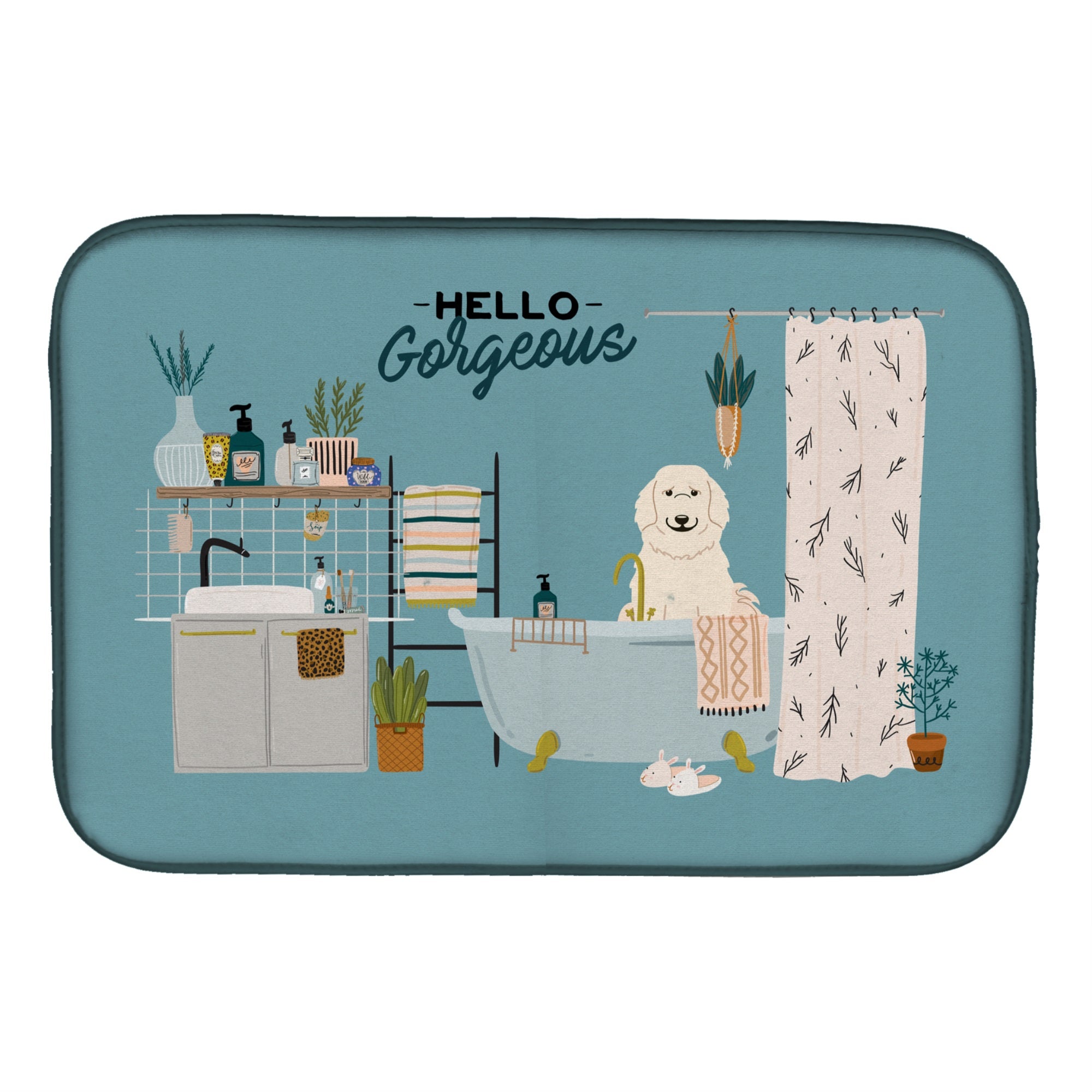 Great Pyrenese In Bathtub Dish Drying Mat
