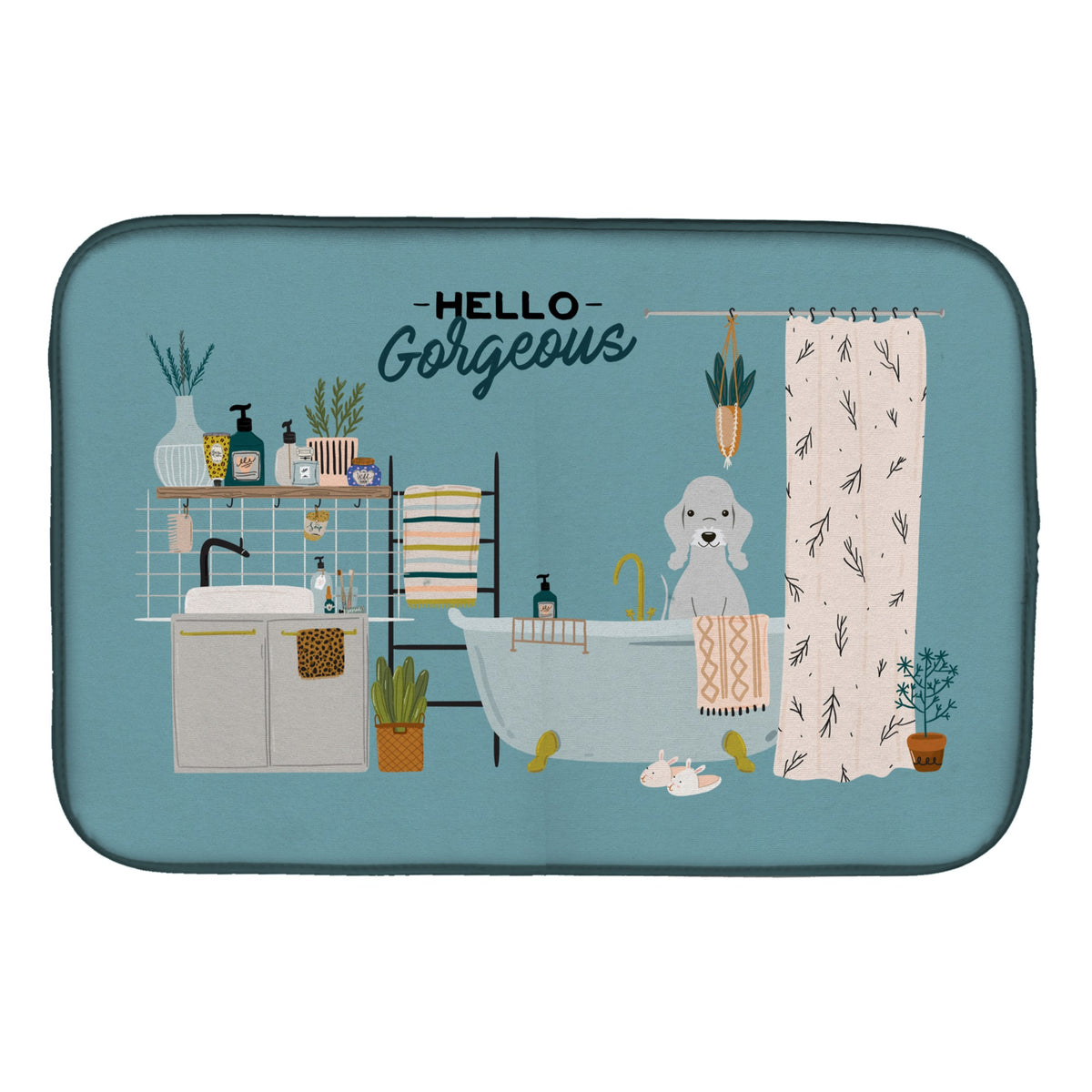 Blue Bedlington Terrier In Bathtub Dish Drying Mat