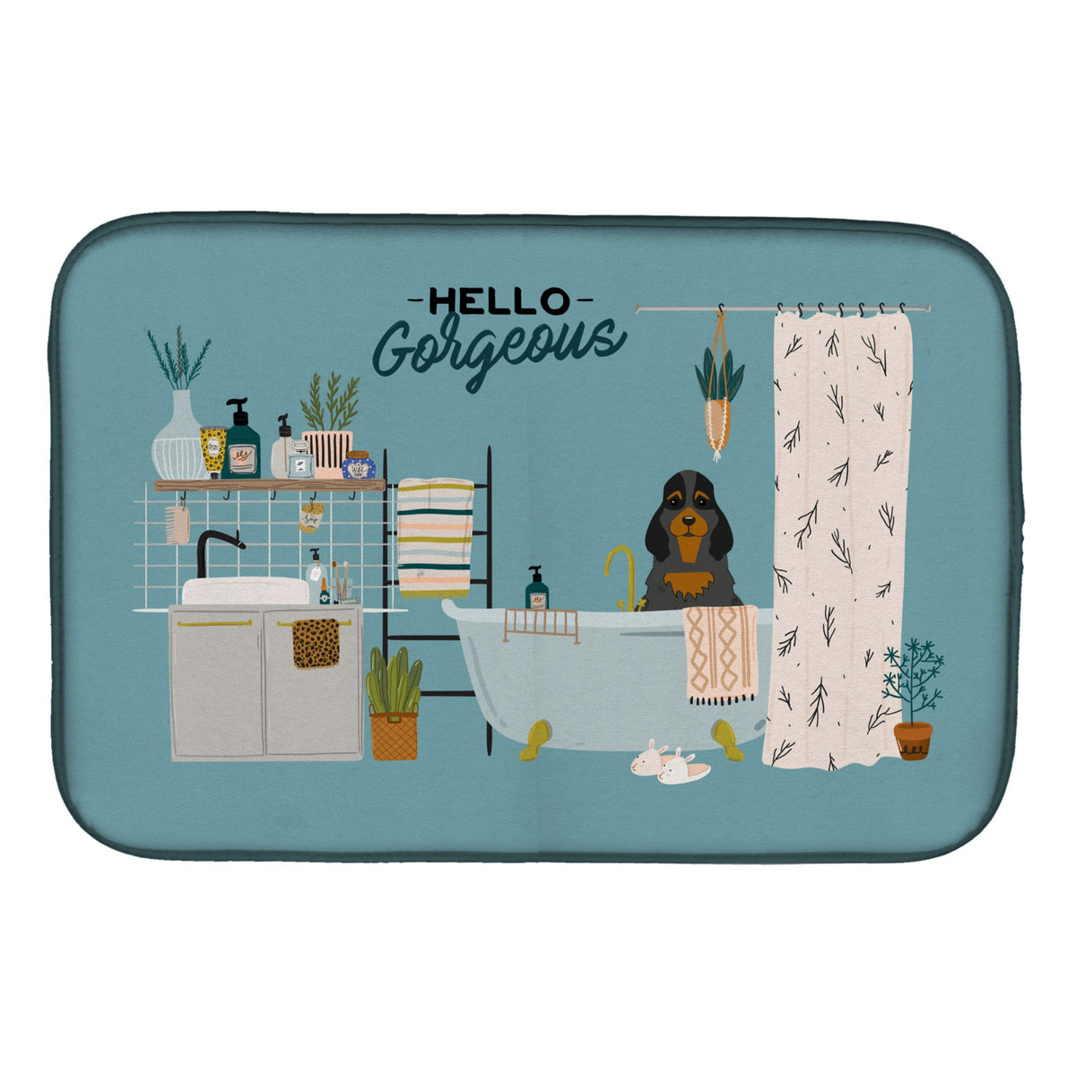 Black Tan Cocker Spaniel In Bathtub Dish Drying Mat