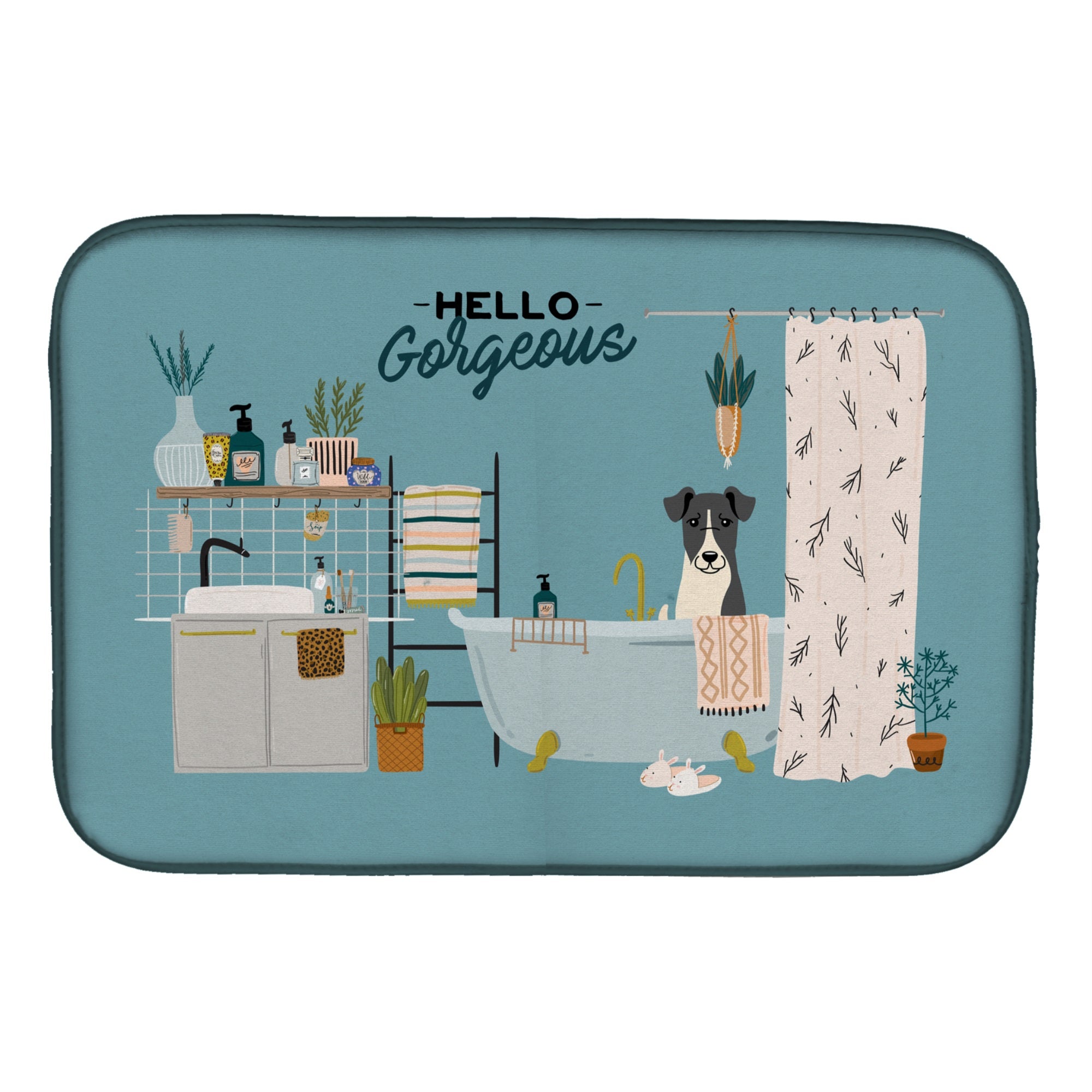Smooth Fox Terrier In Bathtub Dish Drying Mat