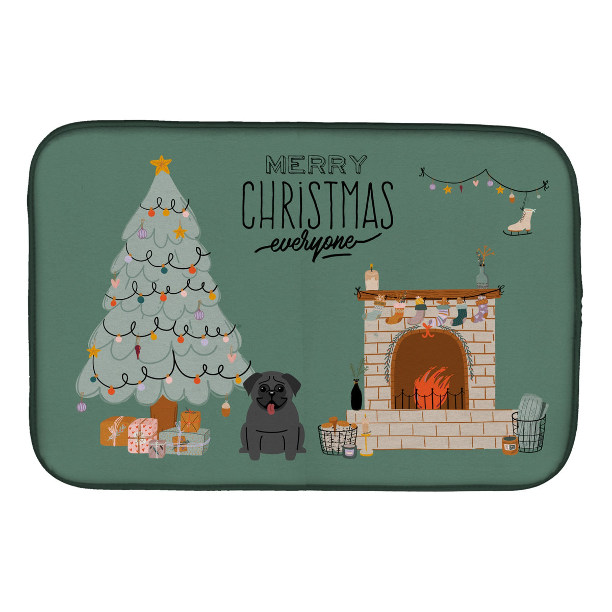 Black Pug Christmas Everyone Dish Drying Mat