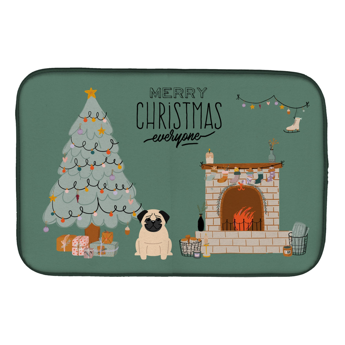 Fawn Pug Christmas Everyone Dish Drying Mat