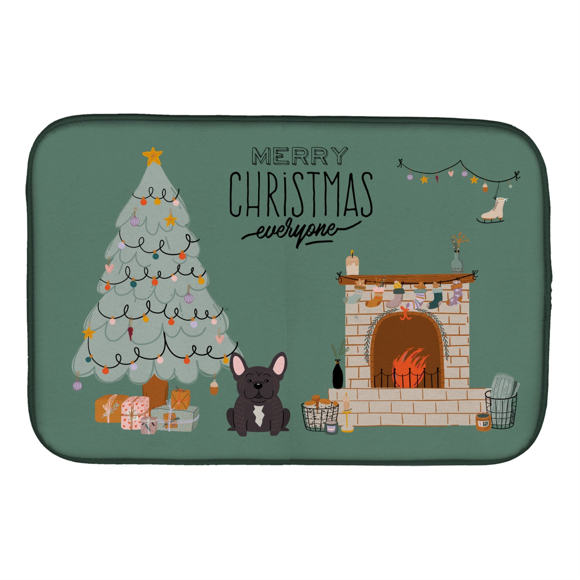 Brindle French Bulldog Christmas Everyone  Dish Drying Mat