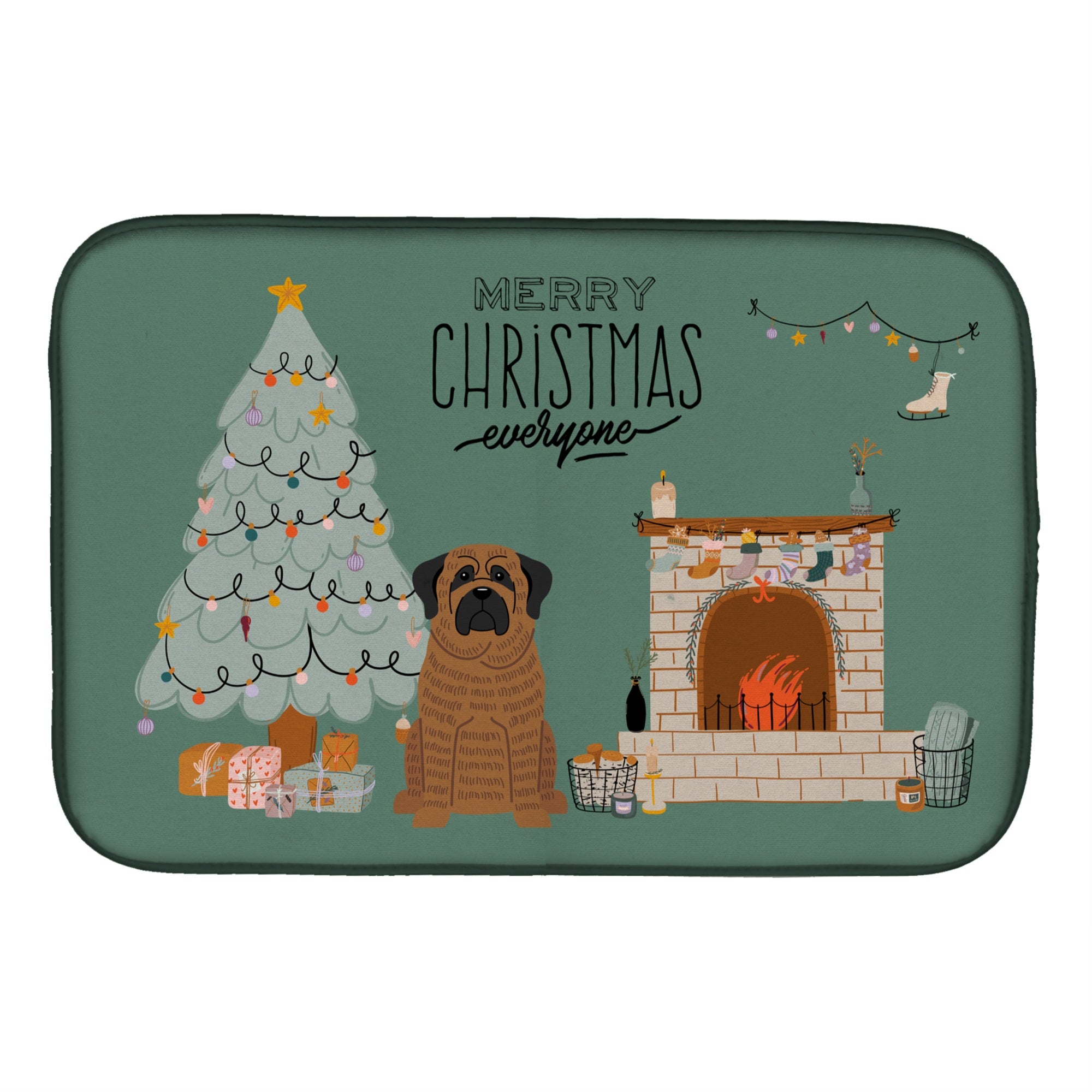 Brindle Mastiff Christmas Everyone Dish Drying Mat