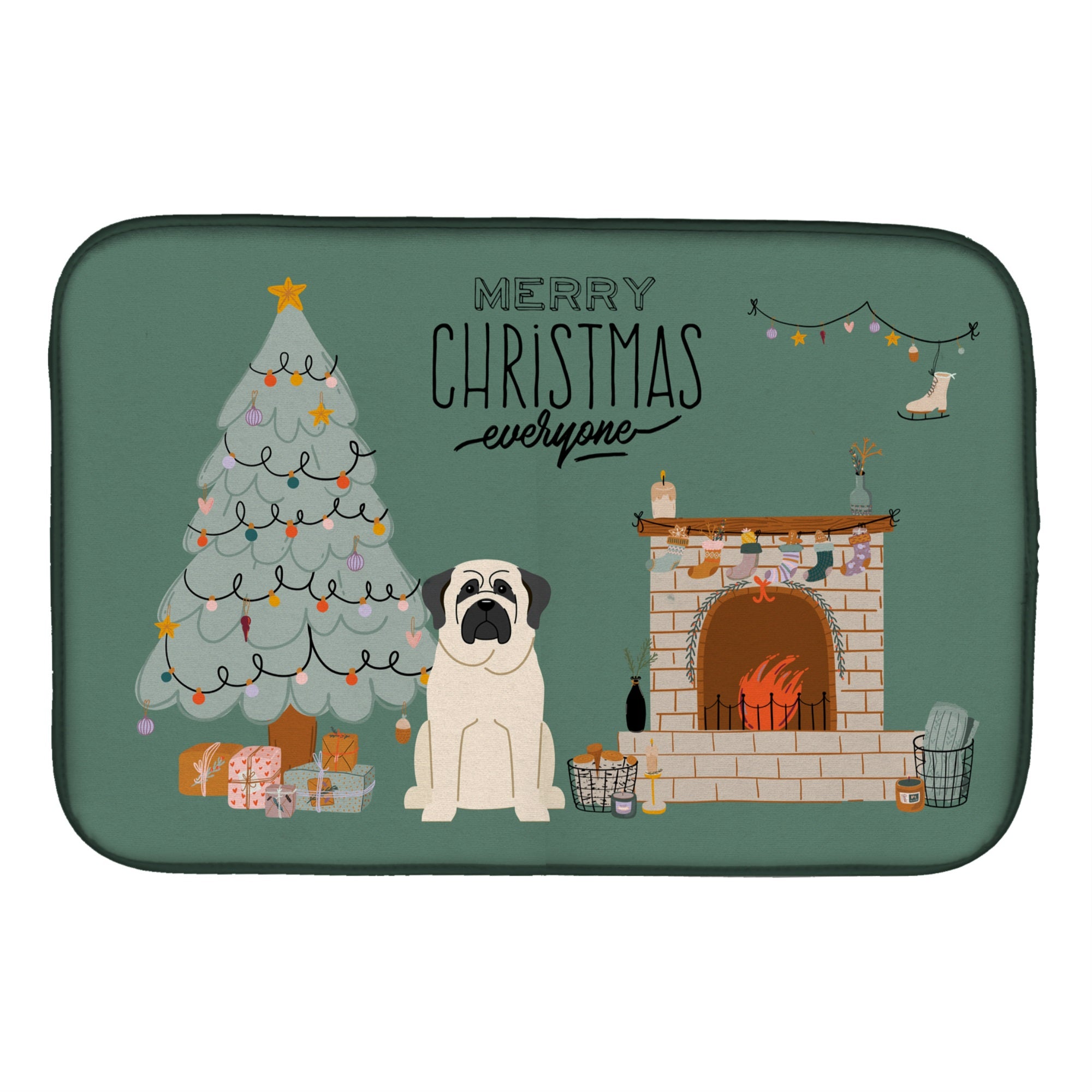 White Mastiff Christmas Everyone Dish Drying Mat