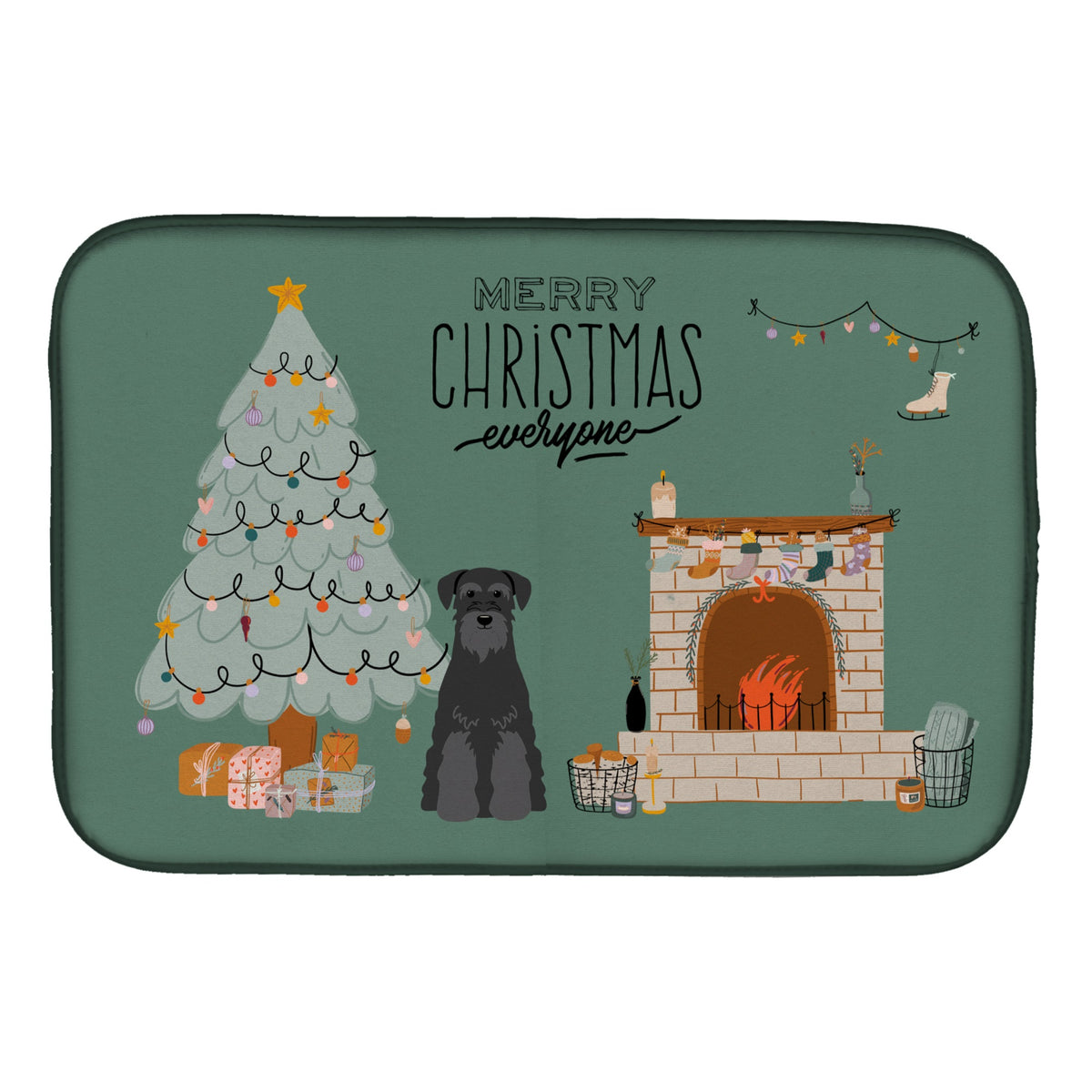 Black Standard Schnauzer Christmas Everyone Dish Drying Mat