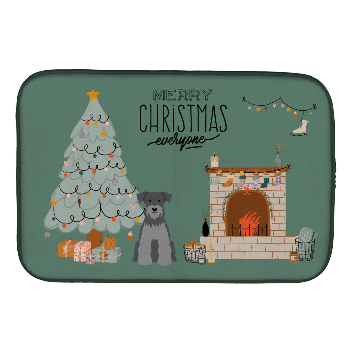 Black Silver Miniature Schnauzer Christmas Everyone Dish Drying Mat