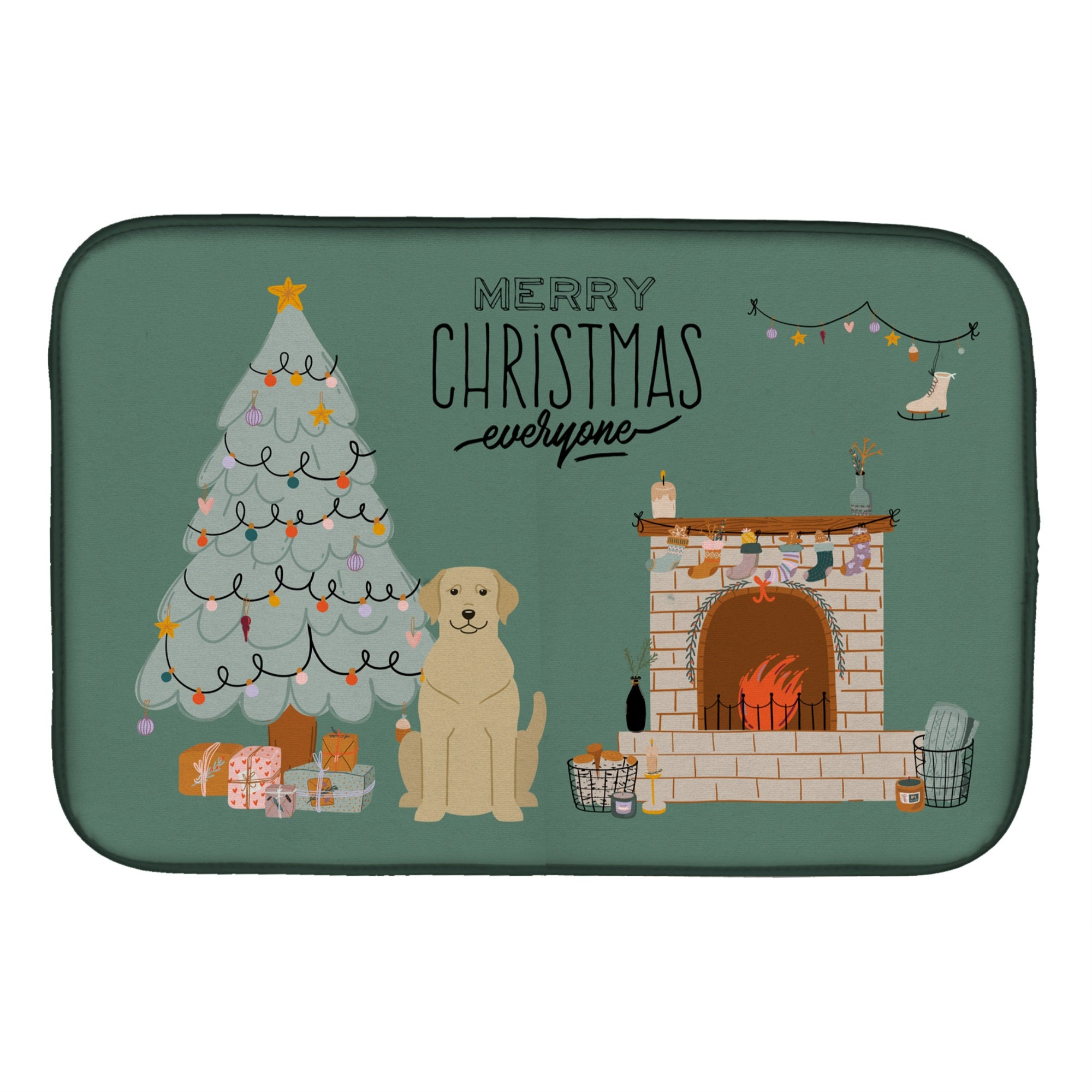 Yellow Labrador Christmas Everyone Dish Drying Mat