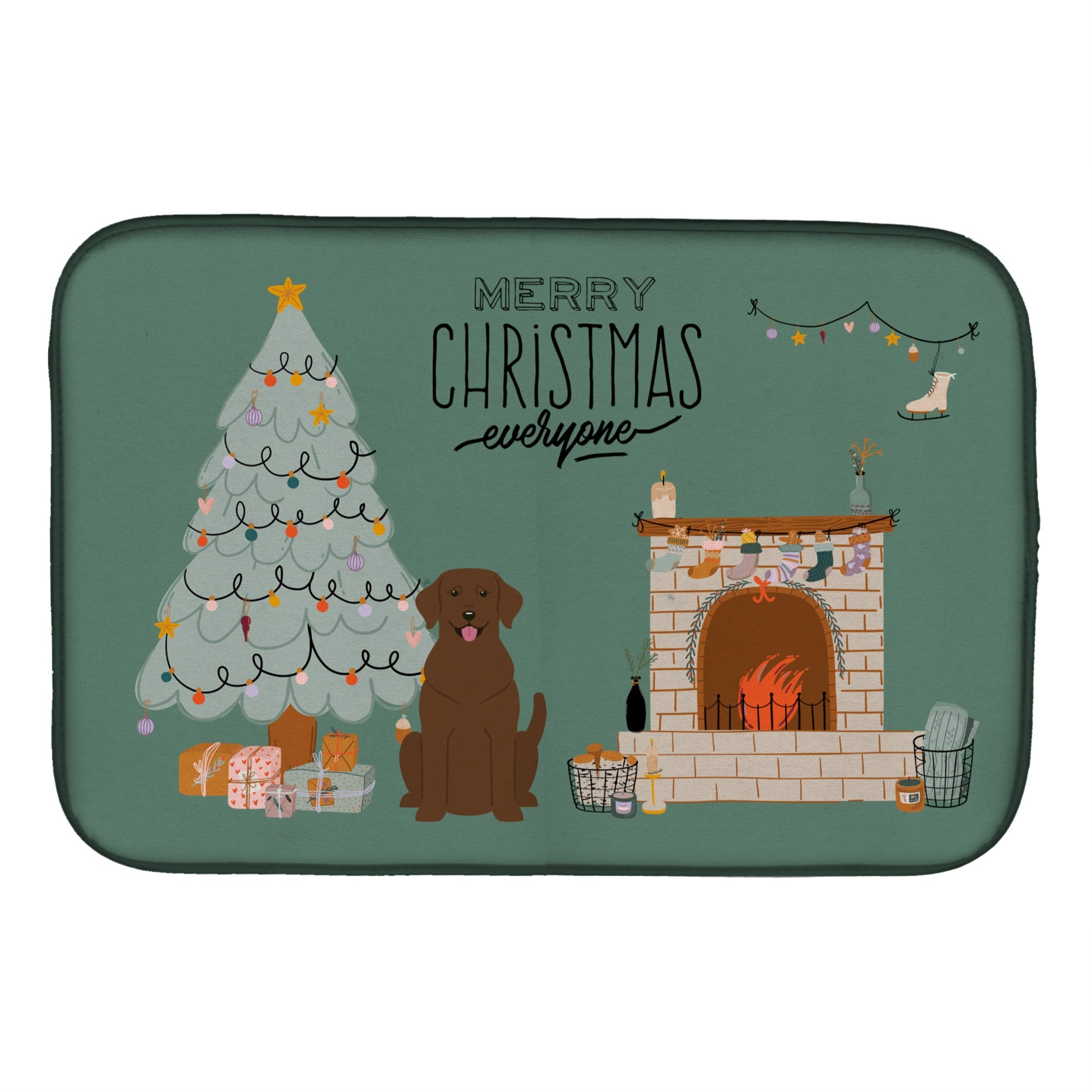 Chocolate Labrador Christmas Everyone Dish Drying Mat