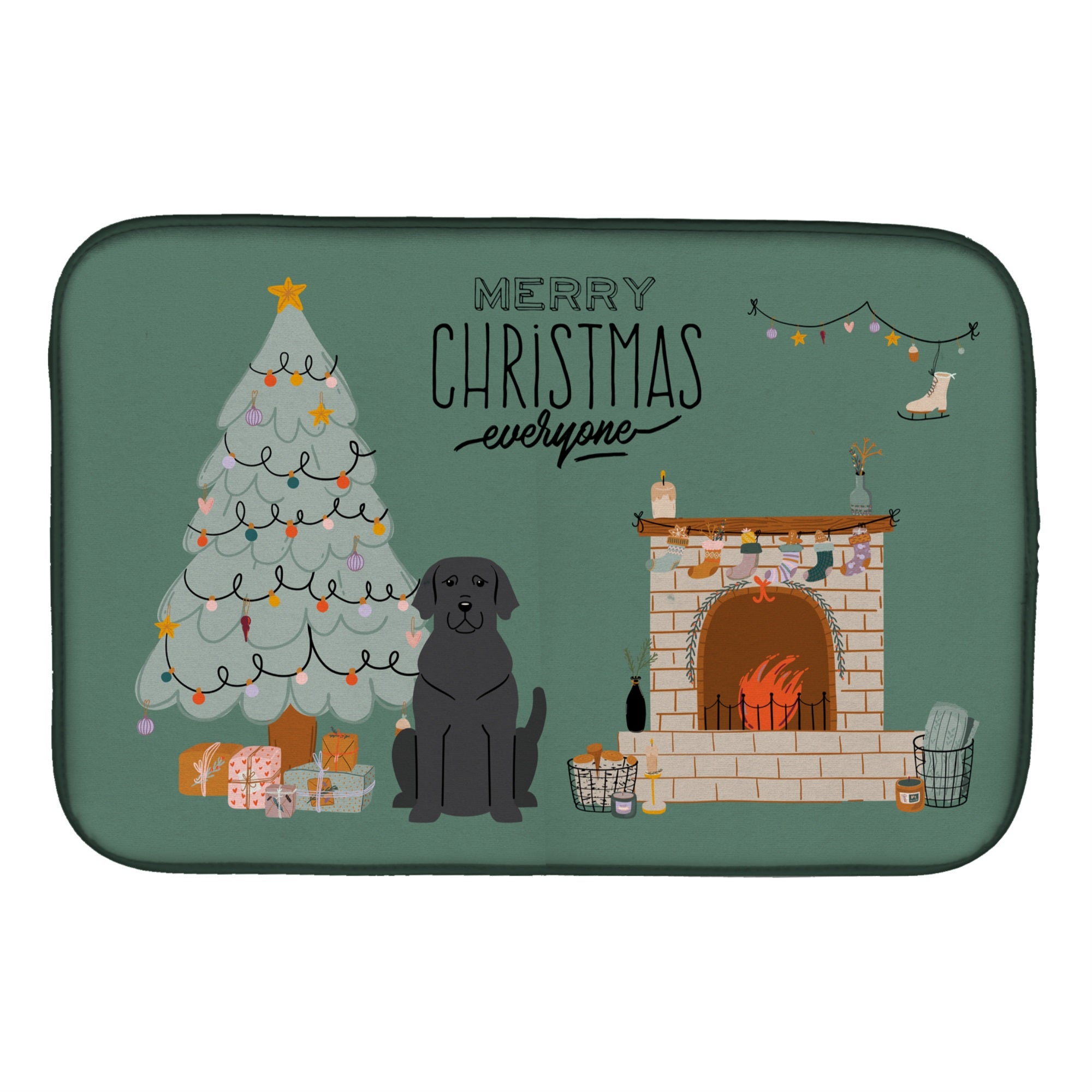 Black Labrador Christmas Everyone Dish Drying Mat