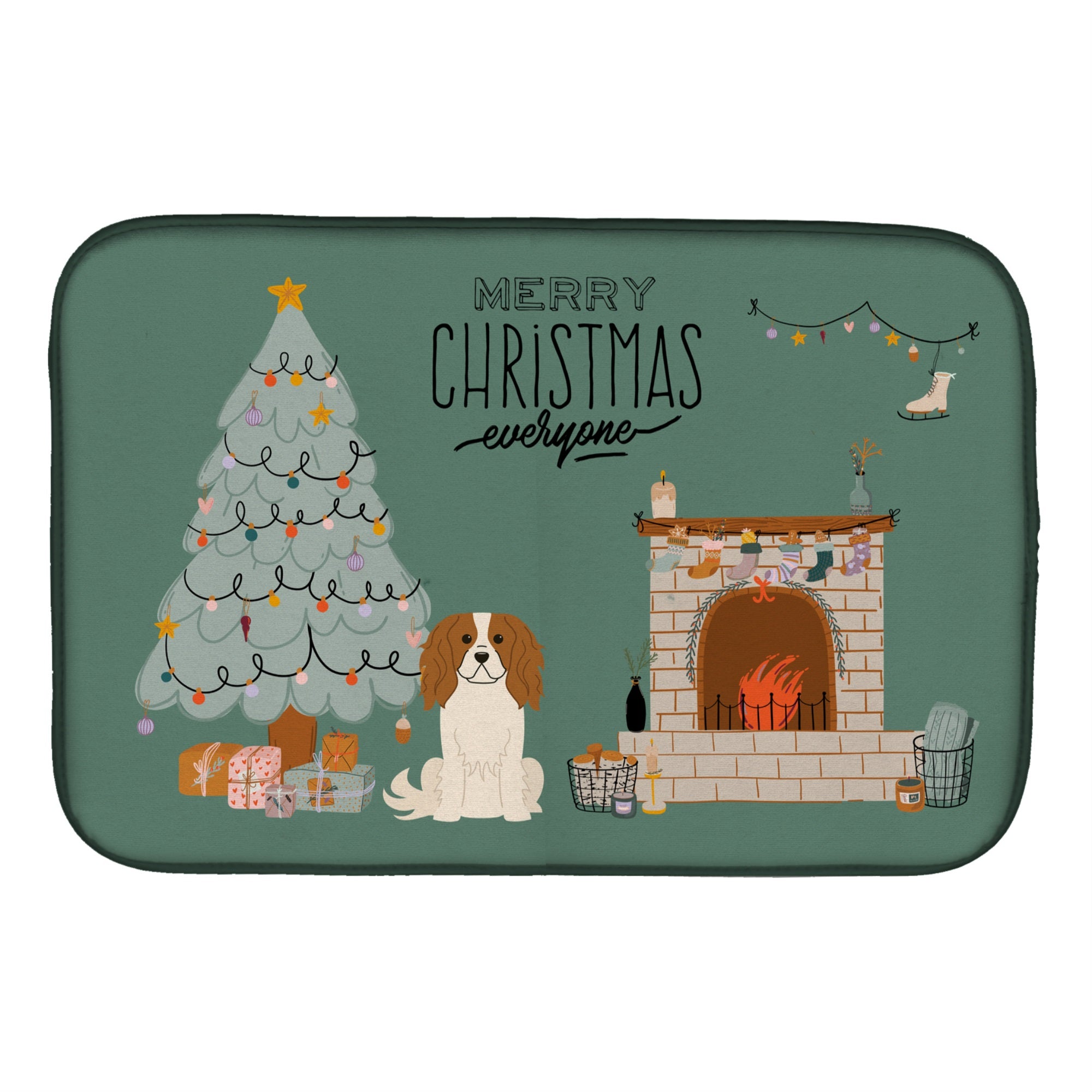 Cavalier Spaniel Christmas Everyone Dish Drying Mat