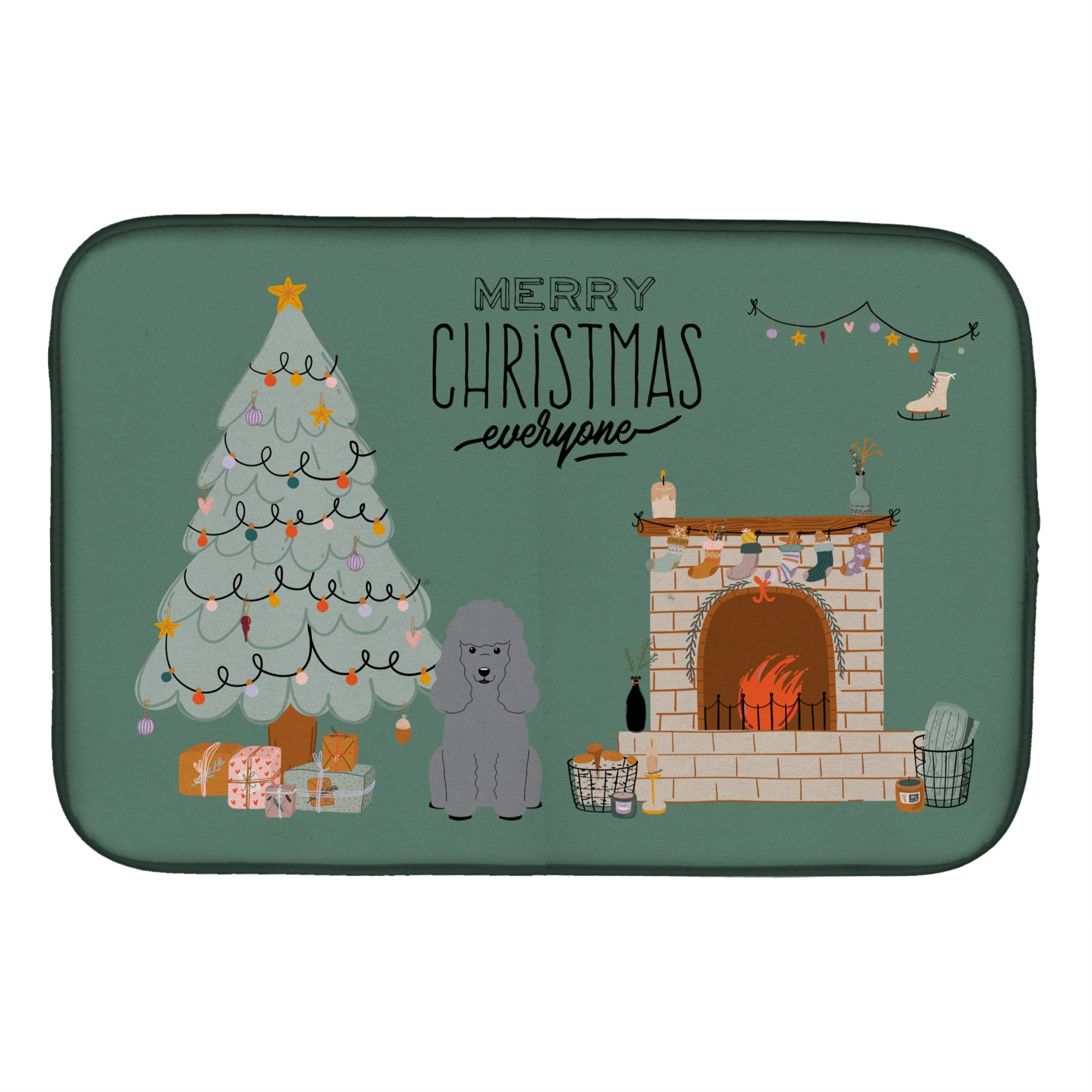 Silver Poodle Christmas Everyone Dish Drying Mat