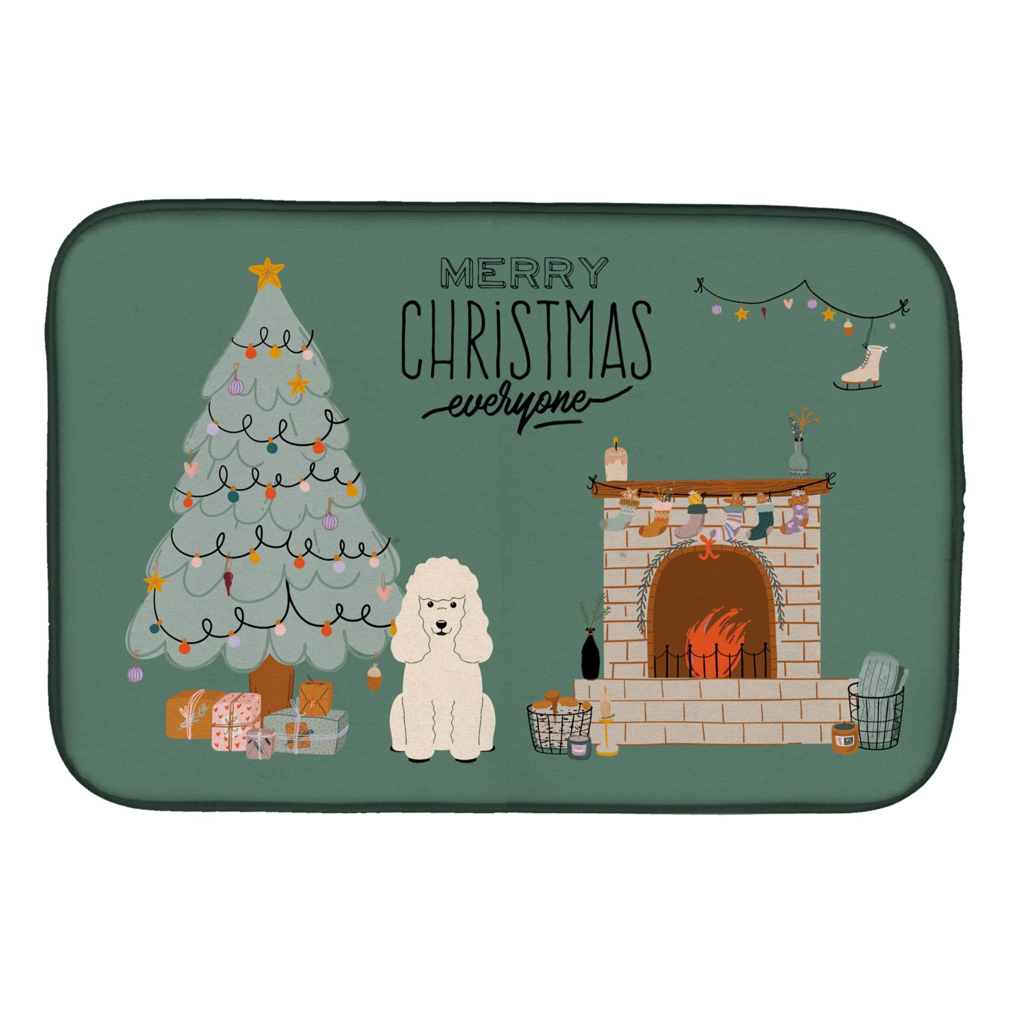 White Poodle Christmas Everyone Dish Drying Mat