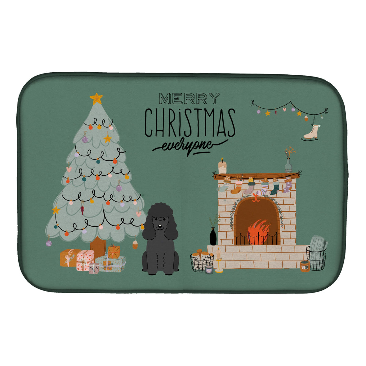 Black Poodle Christmas Everyone Dish Drying Mat