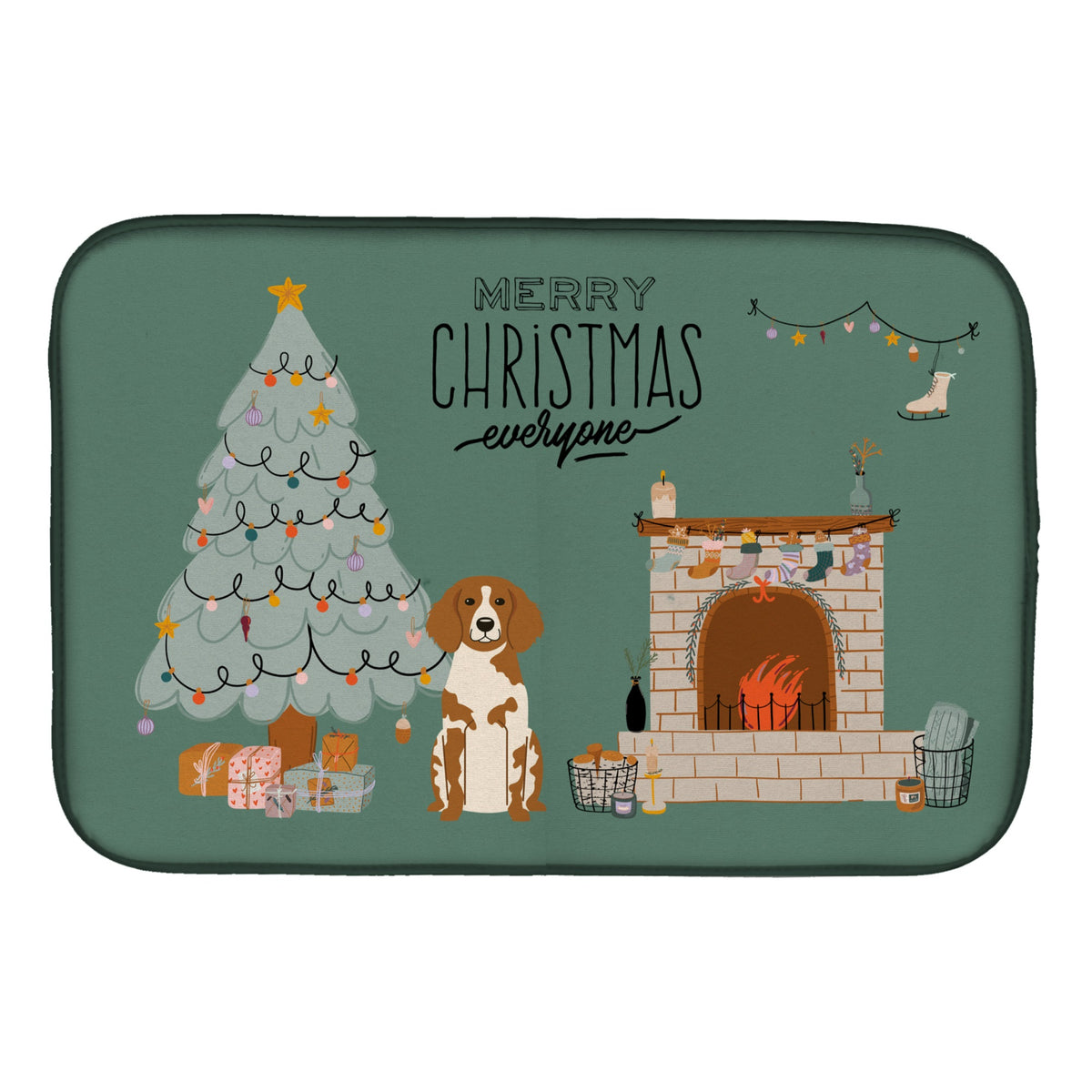 Brittany Spaniel Christmas Everyone Dish Drying Mat