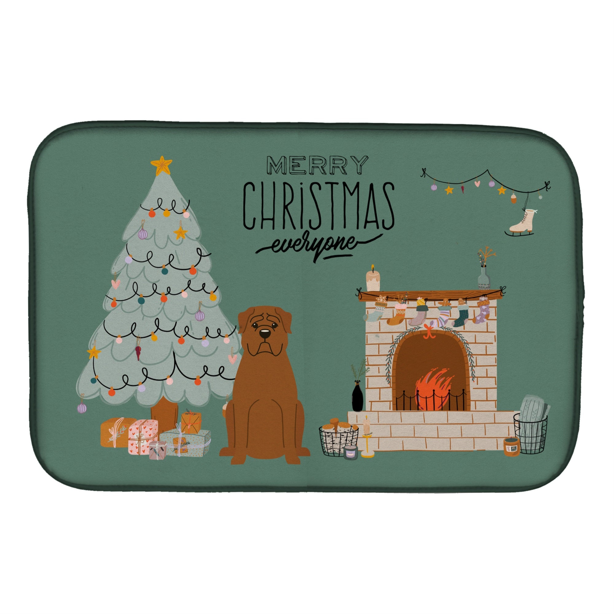 Dogue De Bourdeaux Christmas Everyone Dish Drying Mat