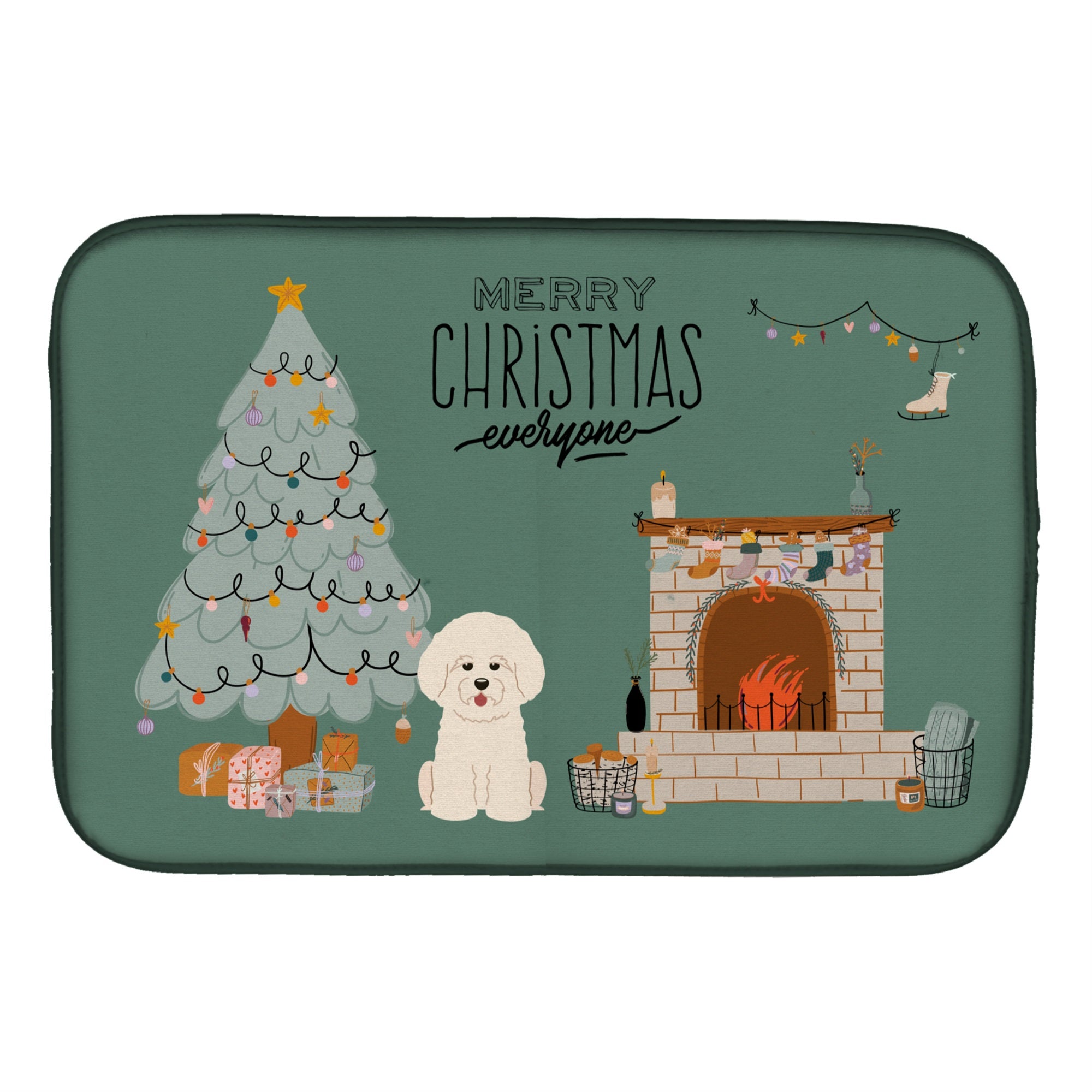 Bichon Frise Christmas Everyone Dish Drying Mat
